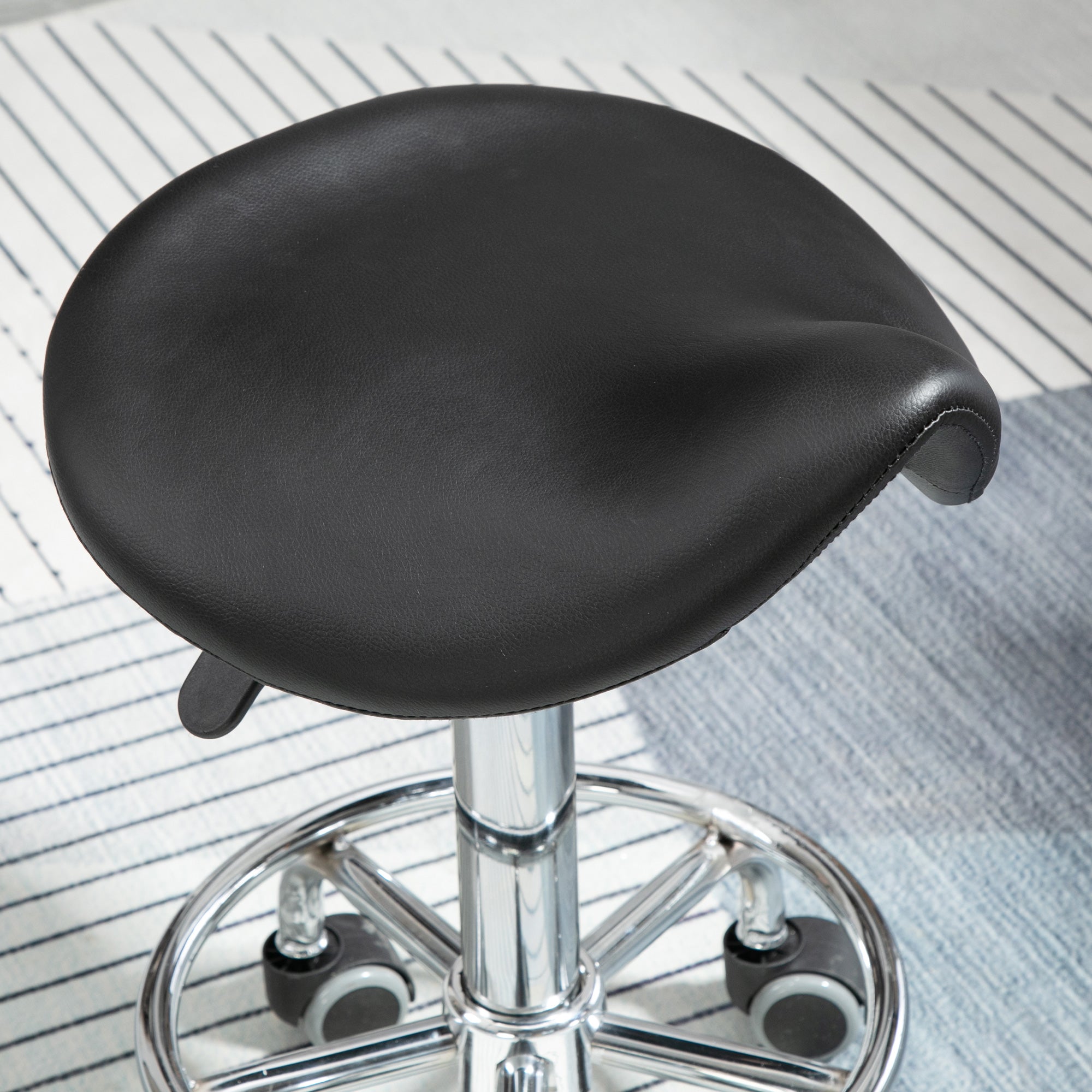 Easycomfort Sgabello Regolabile in Altezza with 5 Ruote e Seduta Ergonomica Imbottita in Gommapiuma, 36.2x37.5x51-66 cm, black