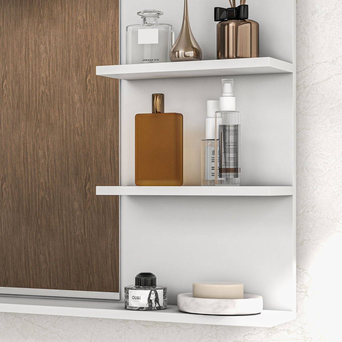 EasyComfort Badkamerspiegel met 2 zijplanken en onderplank, MDF & glas, 75x10x48 cm, wit
