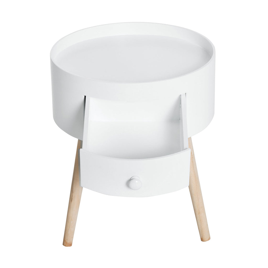 Easycomfort Tavolino da Salotto Moderno in Legno, Tavolino Rotondo with Cassetto, Tavolino da Caffè per Soggiorno e Camera, white