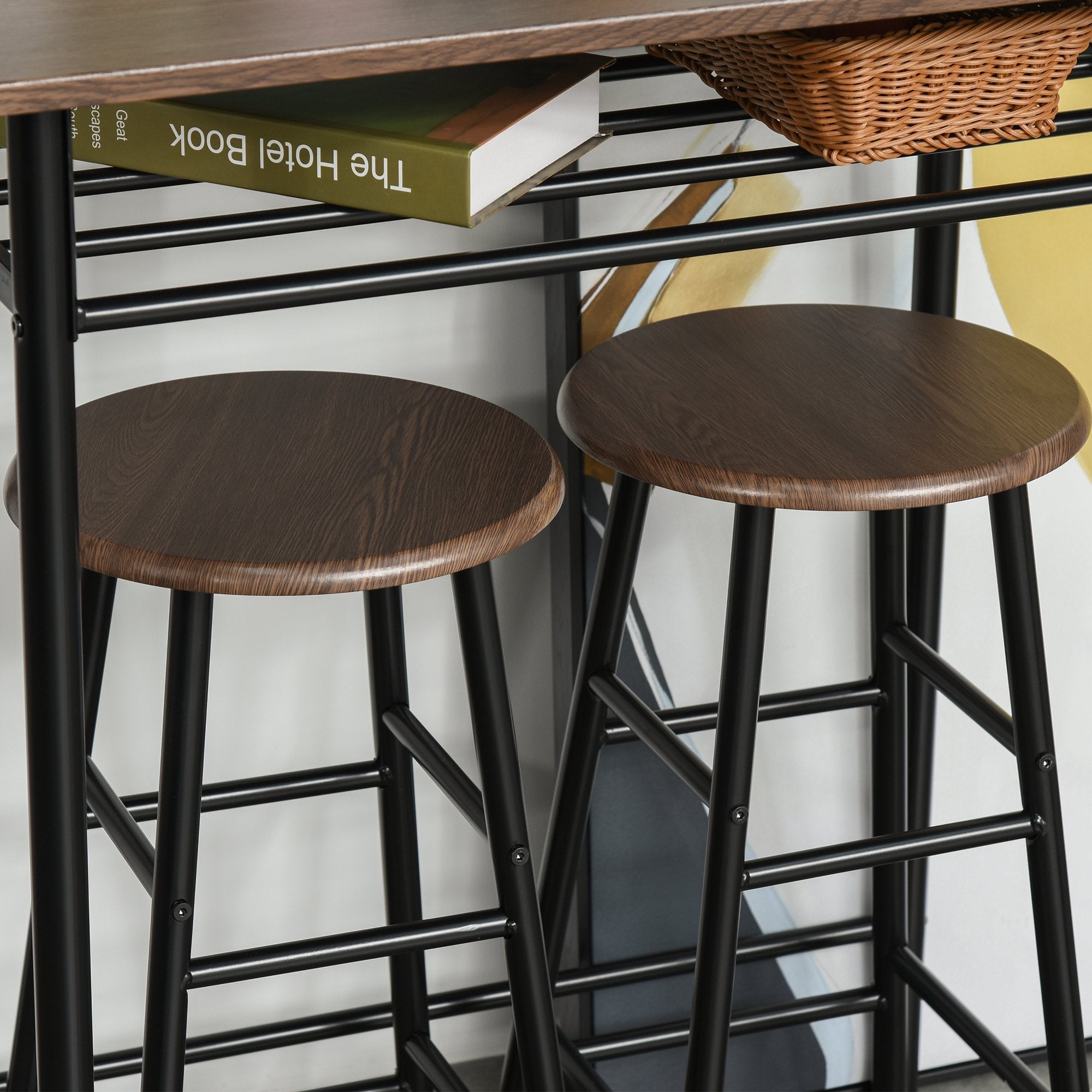 Easycomfort Tavolo Alto with 2 Sgabelli per Cucina, Soggiorno, Bar, Struttura in Acciaio with Poggiapiedi e Mensola