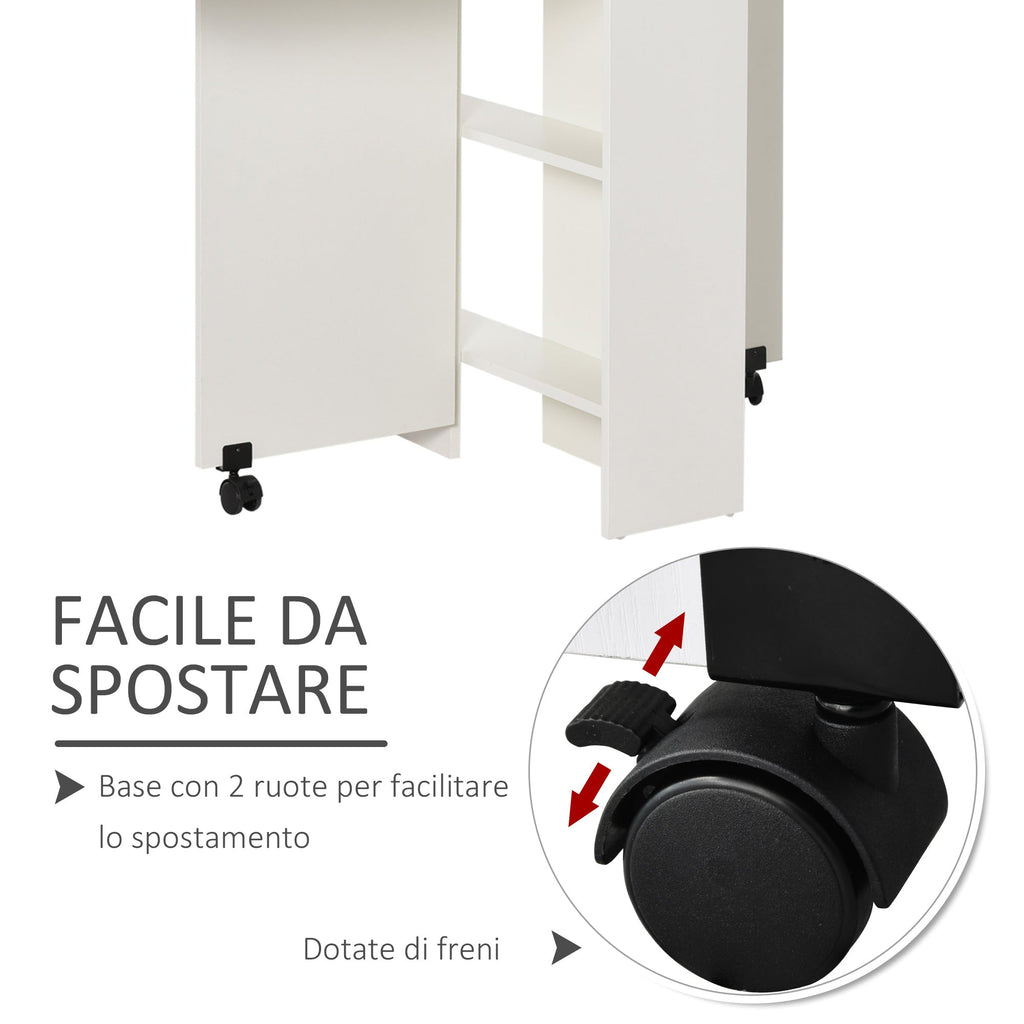 Easycomfort Tavolo Pieghevole Salvaspazio, 2 Ripiani Inferiori in Legno, Tavolo Richiudibile Salvaspazio, with Ruote per 6 Persone, 75P x 140l x 74H cm, white