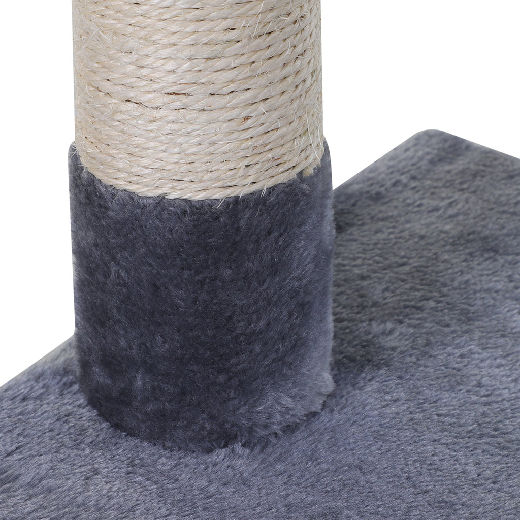 EASYCOMFORT Multilevel Cat Scratching Post with Hammock and Ball, Wood and Plush, 50x36x70cm, Gray