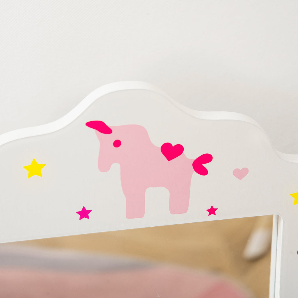 Easycomfort Toeletta per Bambini with Sgabello, Tavolo Trucco with Triplo Specchio e Cassetto, 63x40x85.5cm, white