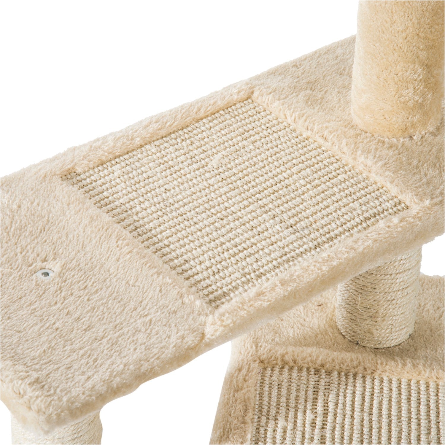 EASYCOMFORT Multilevel Cat Perch with Sisal Scratching Post, Cat Tree with Platforms and Beige Plush Kennel, 50x50x100cm