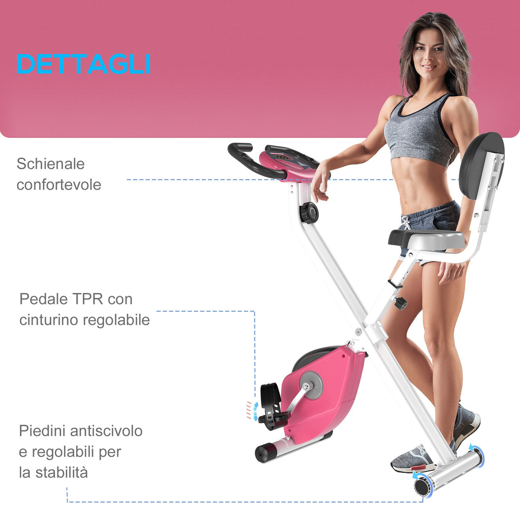Easycomfort Cyclette da Camera Pieghevole with 5 Posizioni Regolabili e 8 Livelli di Resistenza Magnetica, Struttura a X, 43x97x109cm, Rosa e white