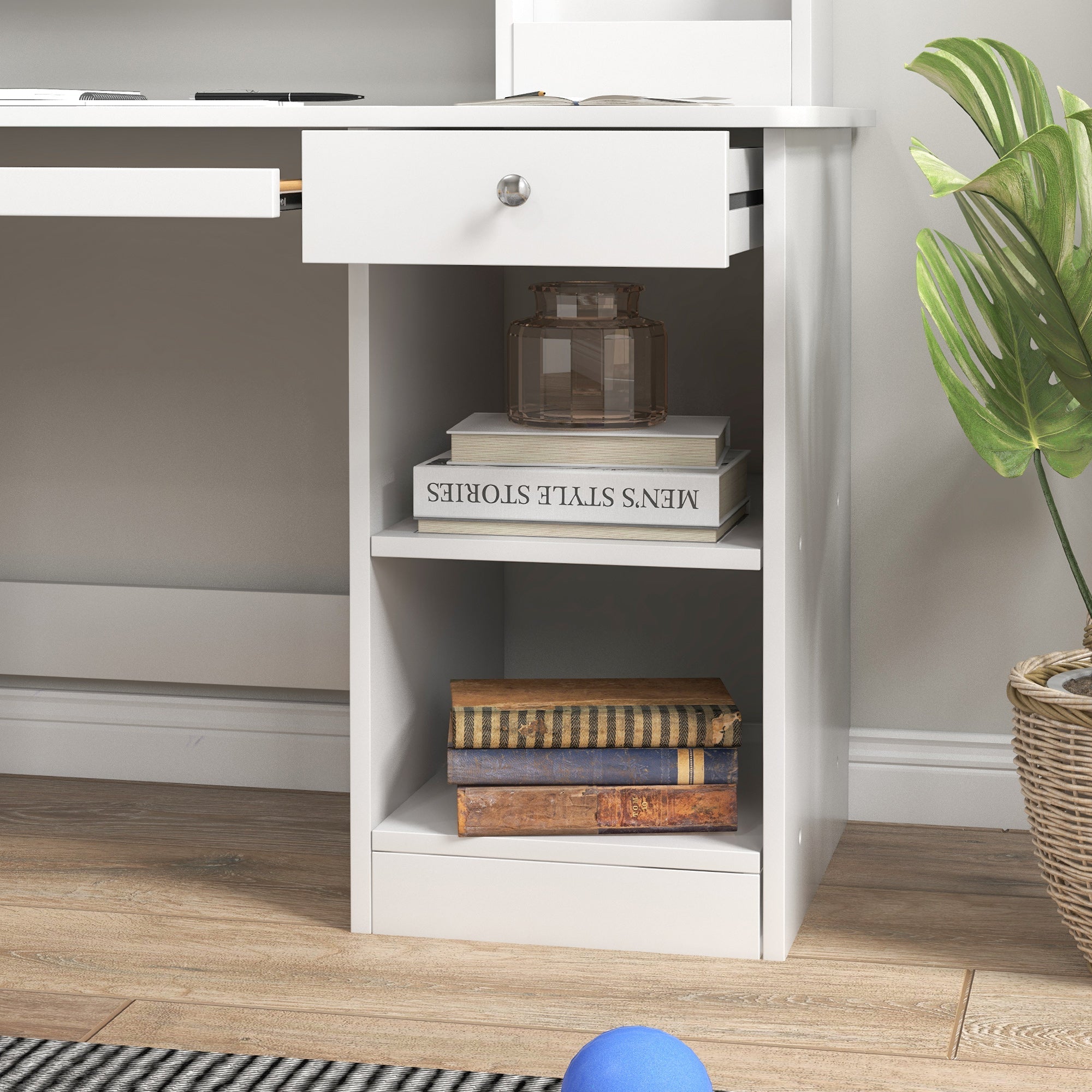 EasycomfortZONEKIZ Banco Scuola e Sedia per Bambini da 5-8 Anni with Scaffale e Mensola Estraibile in Legno white