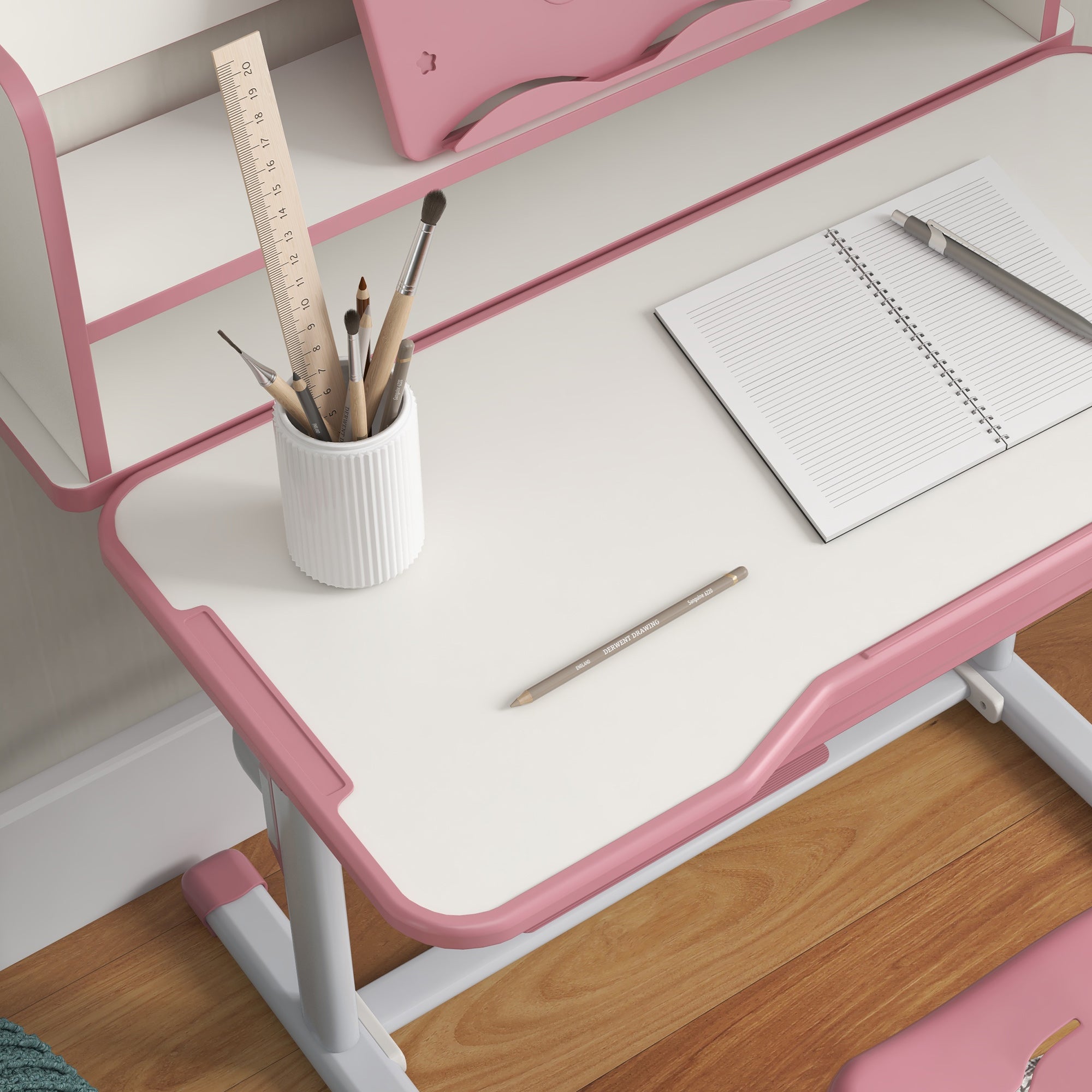 EasycomfortZONEKIZ Set Scrivania per Bambini with Sedia Regolabile in Altezza e Piano Inclinabile, Età 6-12 Anni, Rosa