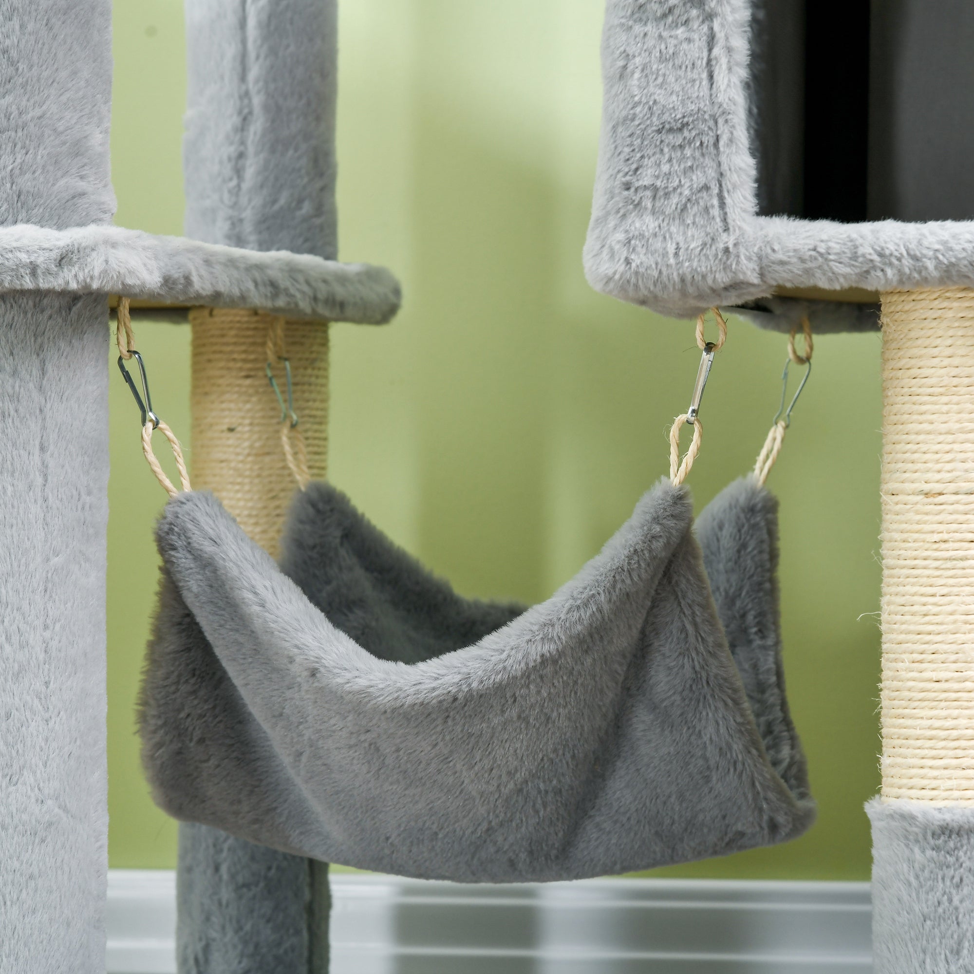 Easycomfort Albero per Gatti with Amaca, Lettino e 2 Casette, in Truciolato e Peluche, 55x49x177 cm, Grigio e white