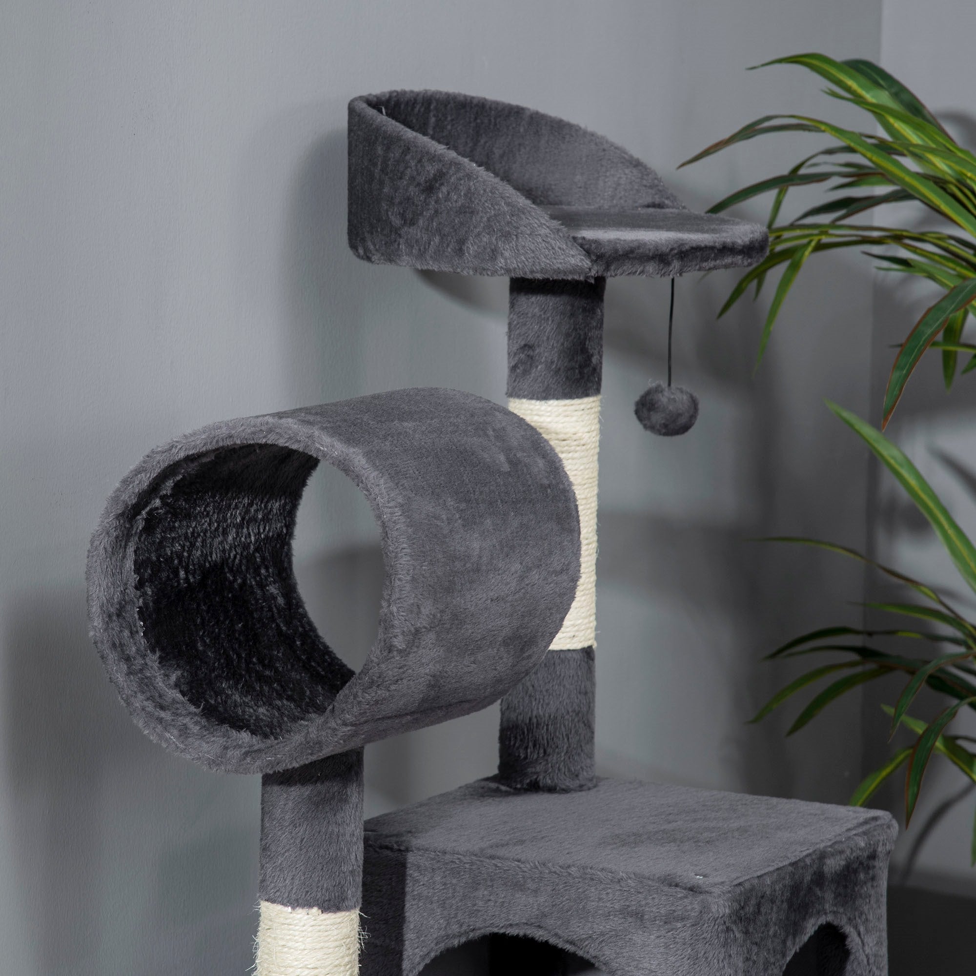 EASYCOMFORT Cat Tree with Cat Scratching Post, Cat House, Hammock, Bed, Tunnel and Ball, 48x48 x125 cm, Dark Gray