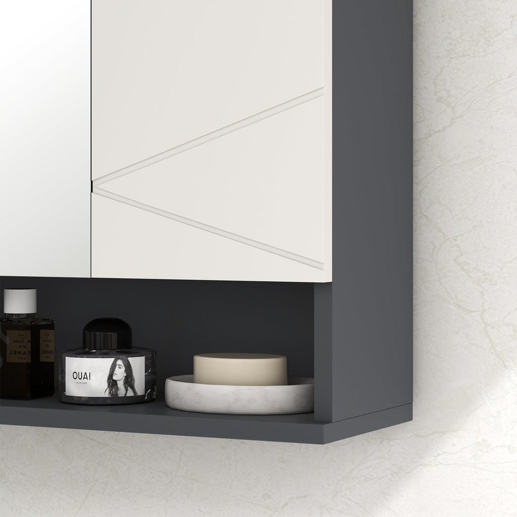 Easycomfort Armadietto with Specchiera Bagno a 2 Ante e Mensole Regolabili in Legno, 55x17x55cm, Grigio