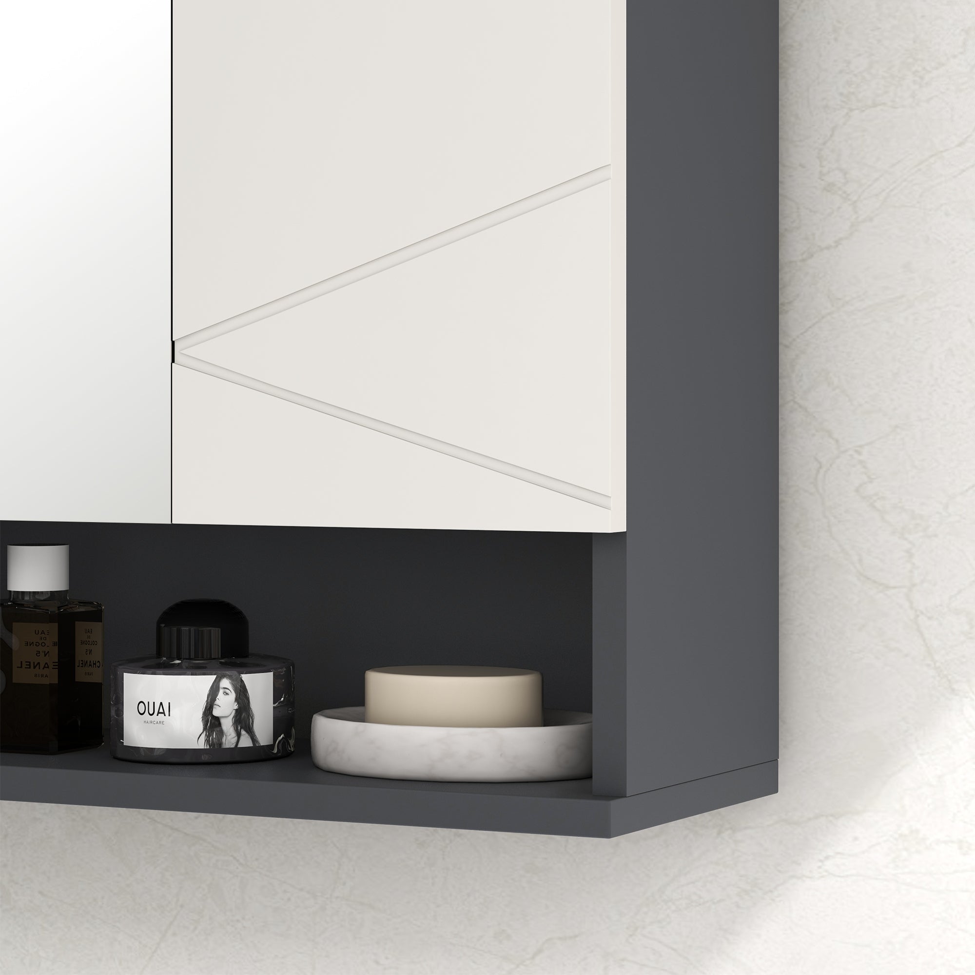 Easycomfort Armadietto with Specchiera Bagno a 2 Ante e Mensole Regolabili in Legno, 55x17x55cm, Grigio