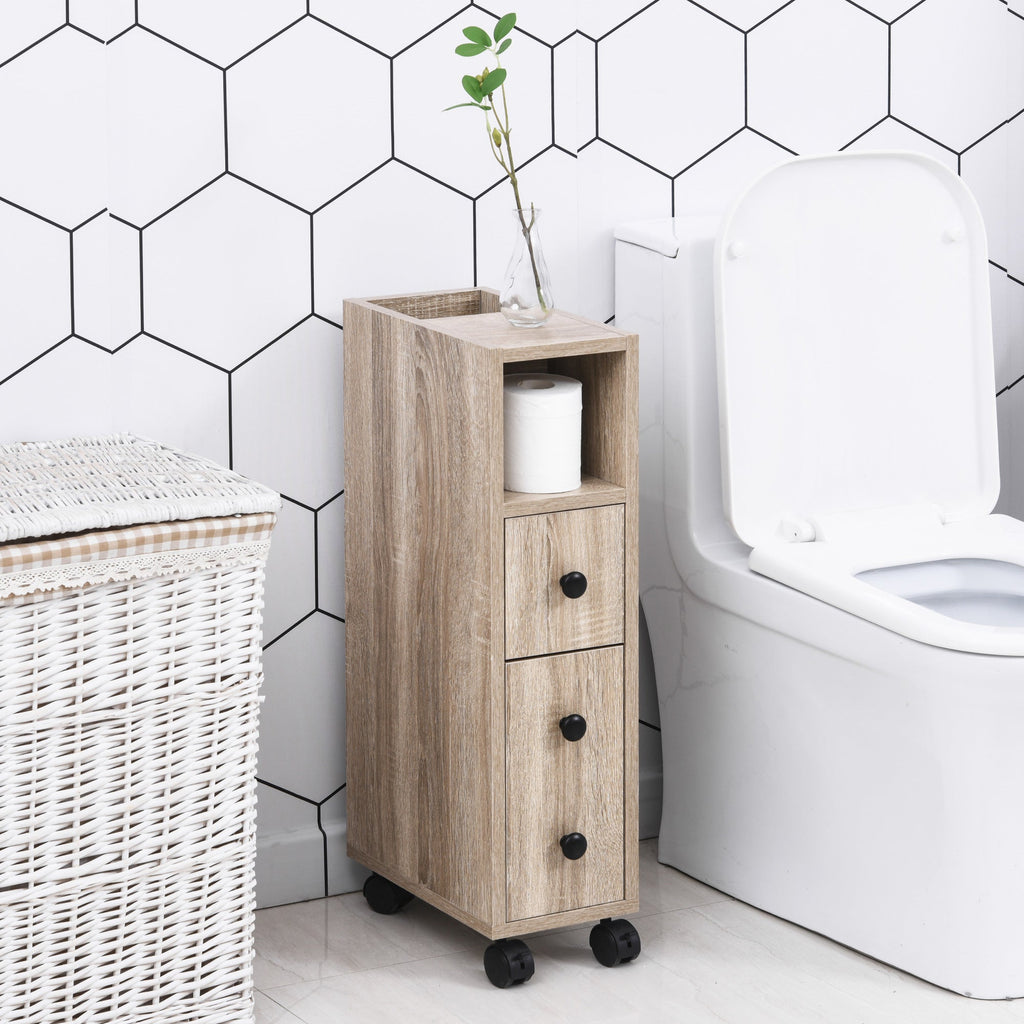 EasyComfort Kolomkast met wielen, 1 lade, 1 deur, 2 planken 18x30x68.5 cm