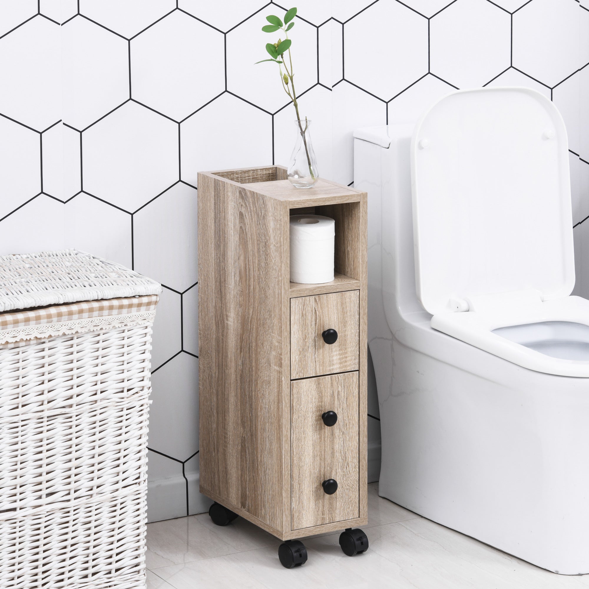 EasyComfort Kolomkast met wielen, 1 lade, 1 deur, 2 planken 18x30x68.5 cm