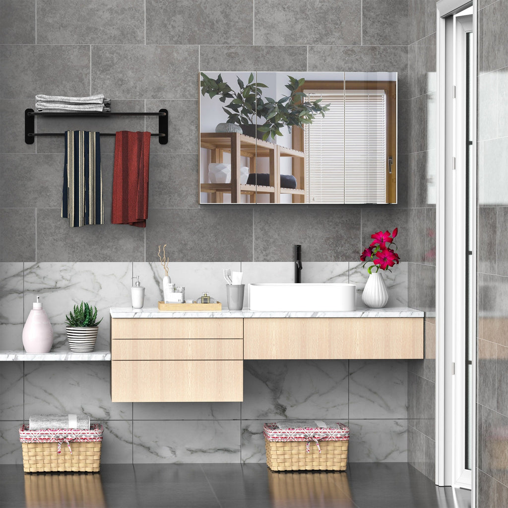 Easycomfort Armadietto Pensile da Bagno wall-mounted with Specchio a 3 Ante e Ripiani Regolabili in Legno 90x60x13.5cm