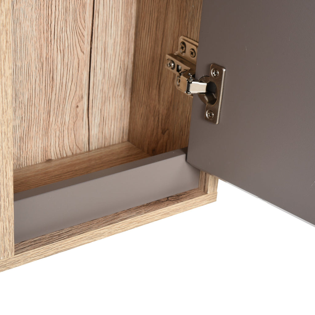 EasyComfort Mobiletto Bagno Salvaspazio da Bagno Sospeso with Specchio e Armadietto, incluso Ripiano Regolabile, Grigio e Rovere