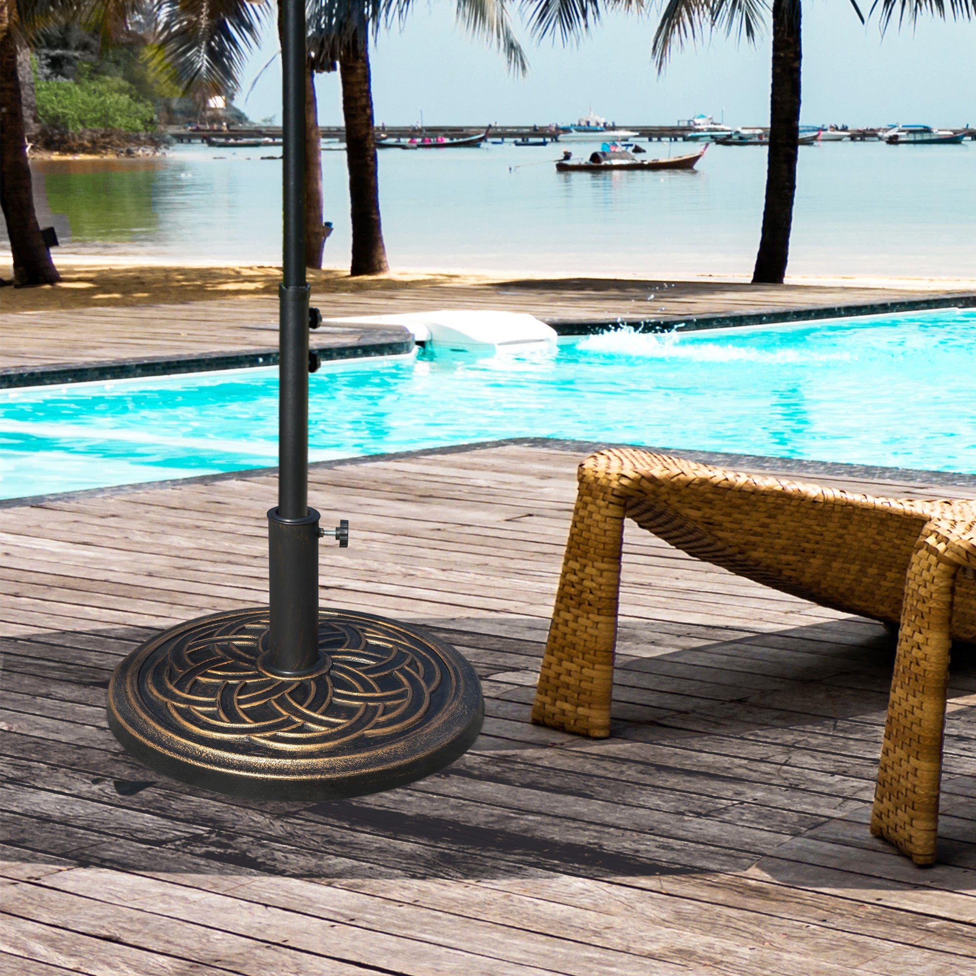 Easycomfort Base per Ombrellone Rotonda da 12kg in Resina with Decorazione, per Pali da 38mm e 48mm, Φ45x33cm, Bronzo