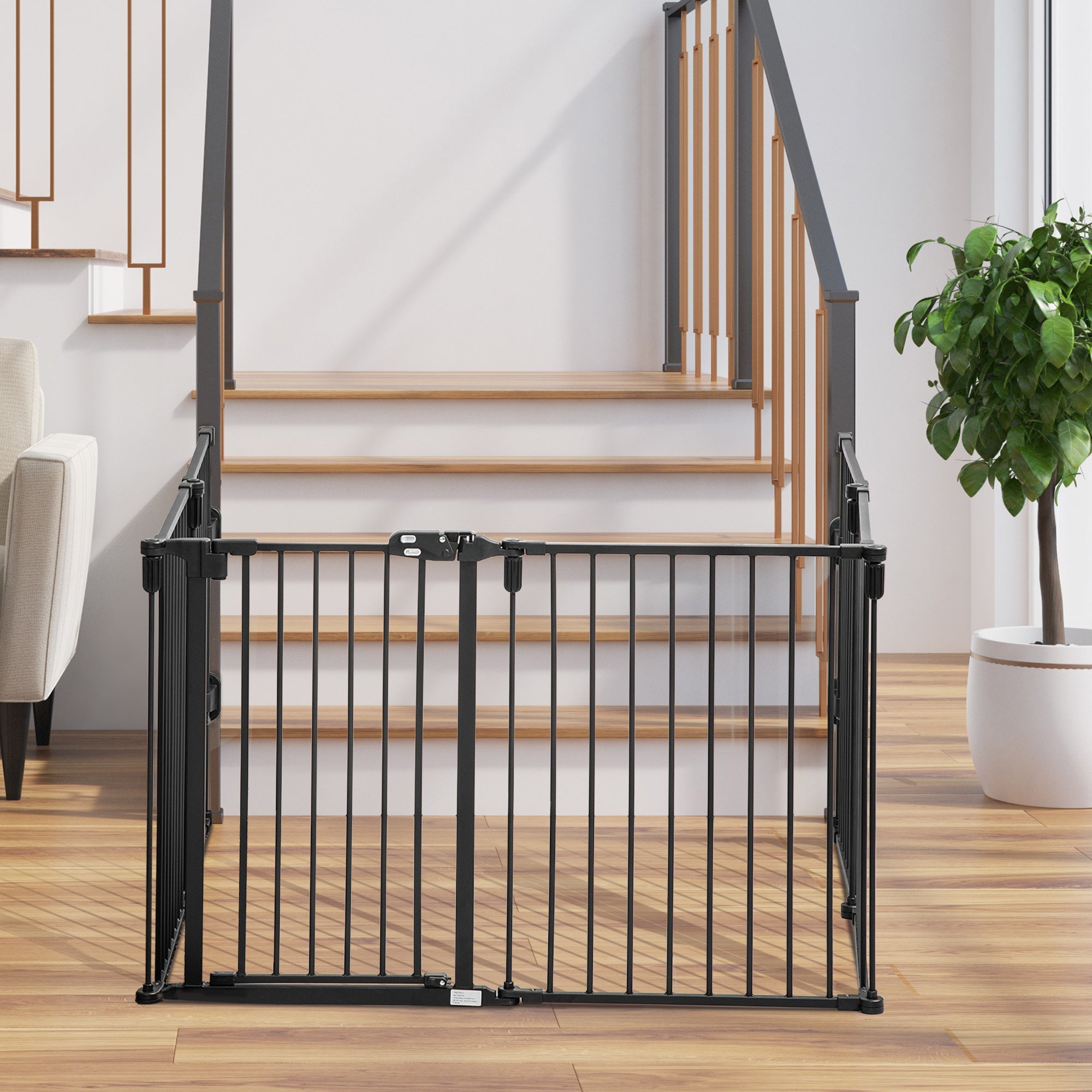 Easycomfort Cancelletto di Sicurezza Pieghevole 6 Sezioni, Cancellino Barriera per Cani in Acciaio, Sistema di Blocco e Chiusura Automatica, black