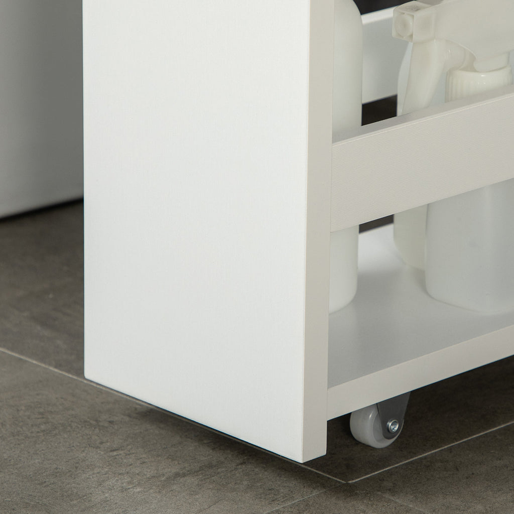 Easycomfort Carrello Bagno Salvaspazio a 3 Ripiani with Rotelle e Maniglia in Legno, 48x15x80cm, white