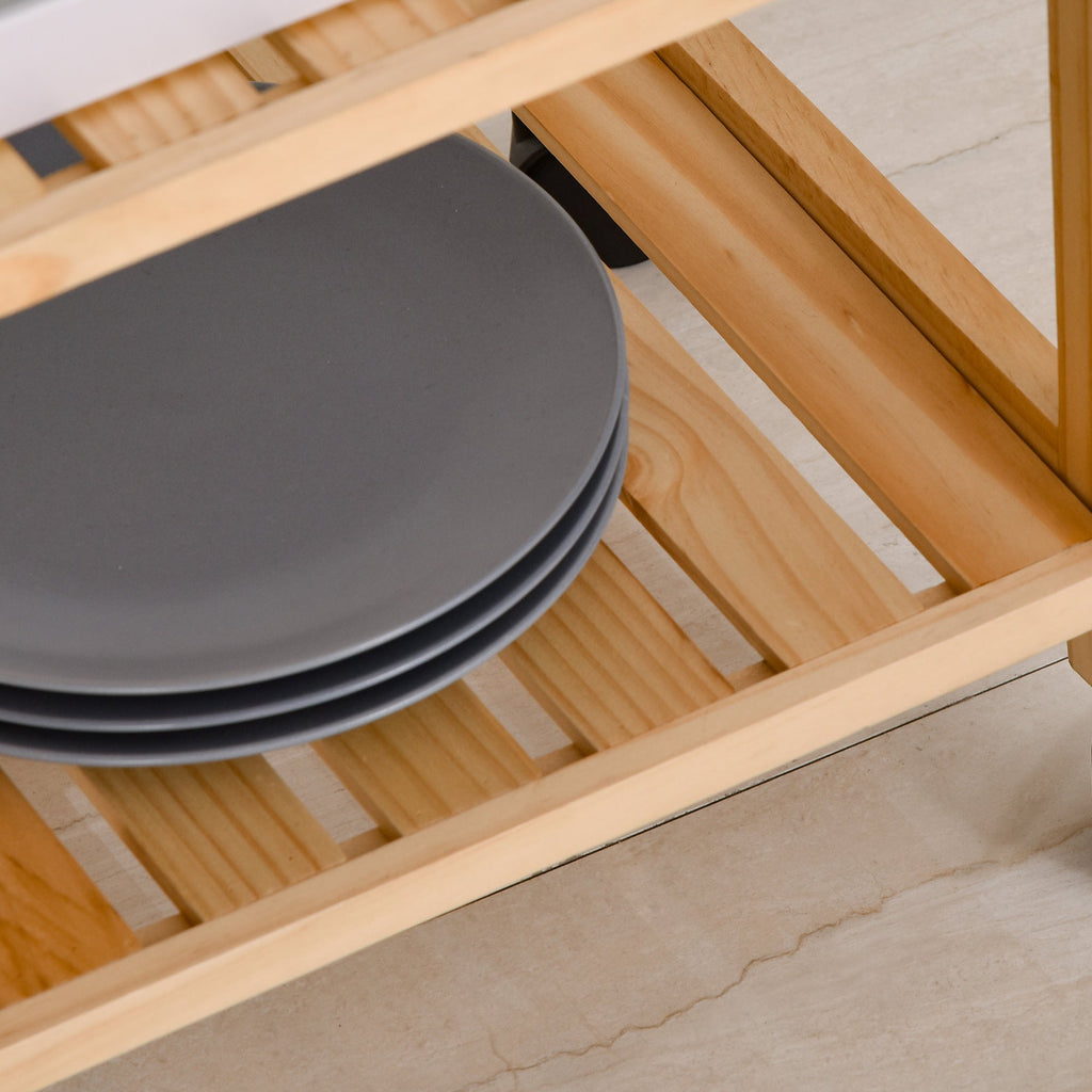Easycomfort Carrello da Cucina a 4 Livelli in MDF e Legno di Pino with 4 Ruote Girevoli, 40x30x76 cm, white e Marrone