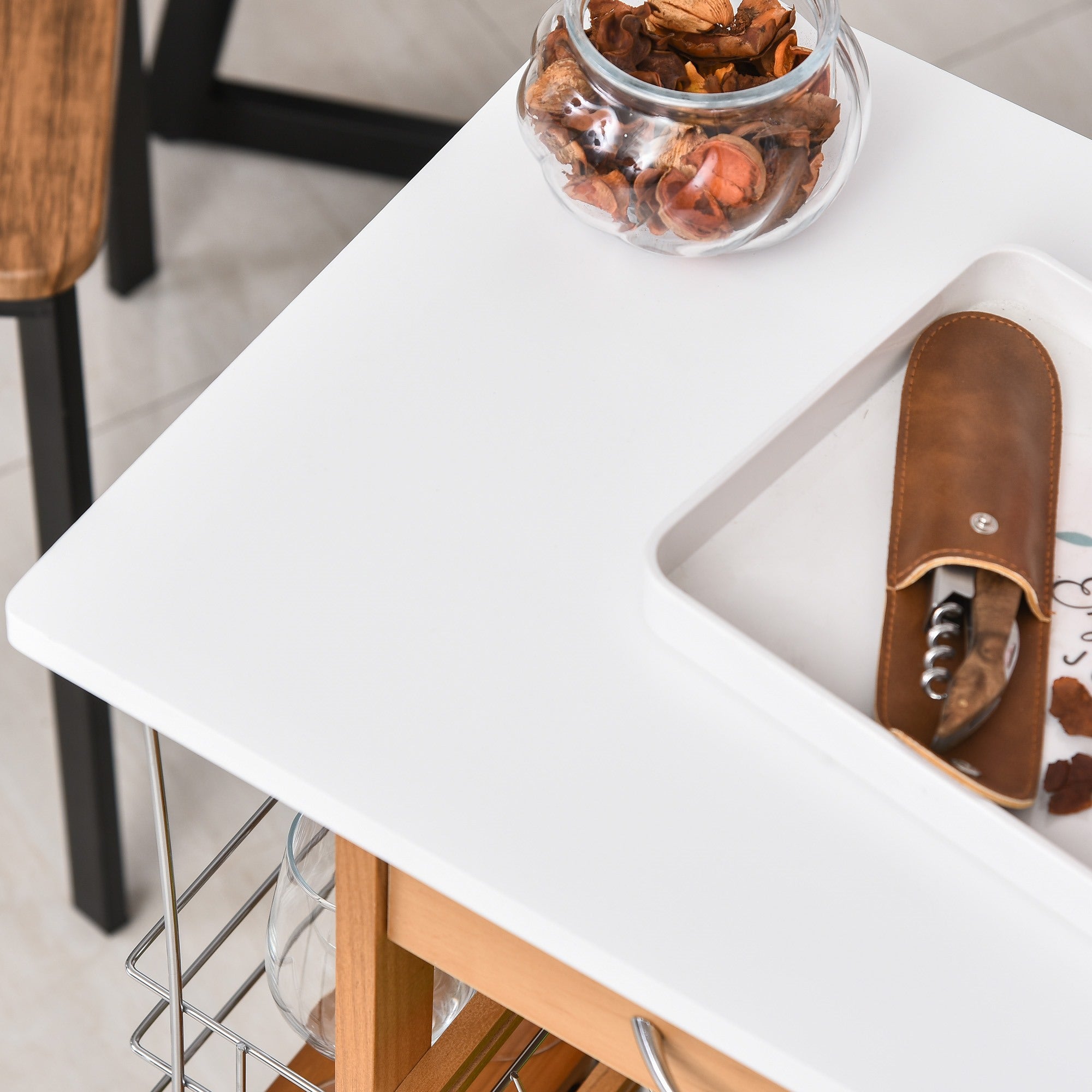 EasyComfort Keukentrolley bruin hout — 1 lade, 4 metalen manden