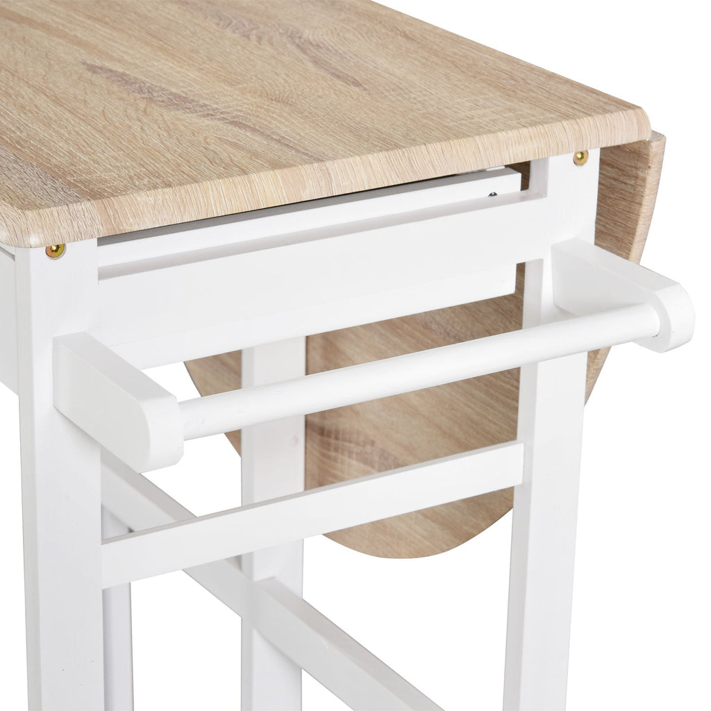 Easycomfort Carrello da Cucina Pieghevole, Mobile da Cucina Salvaspazio with 2 Sgabelli 2 Cassetti 5 Ruote (Rotazione 360°), Legno MDF white