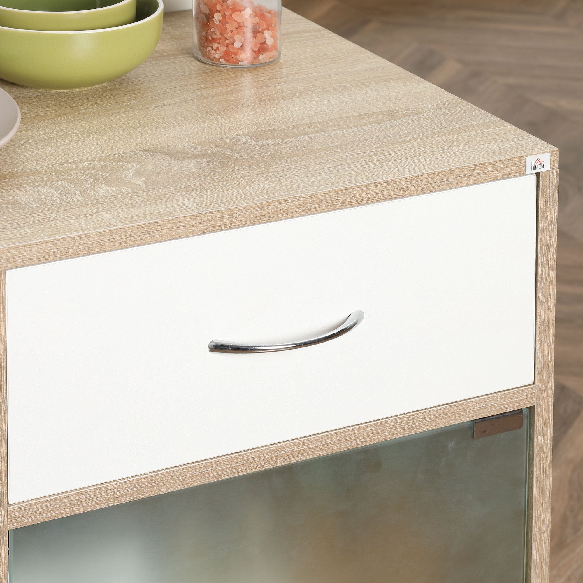 Easycomfort Carrello da Cucina Portavivande with Cassetto, Ripiani e Armadietto in Legno, Acciaio e Vetro, 65x39x80cm