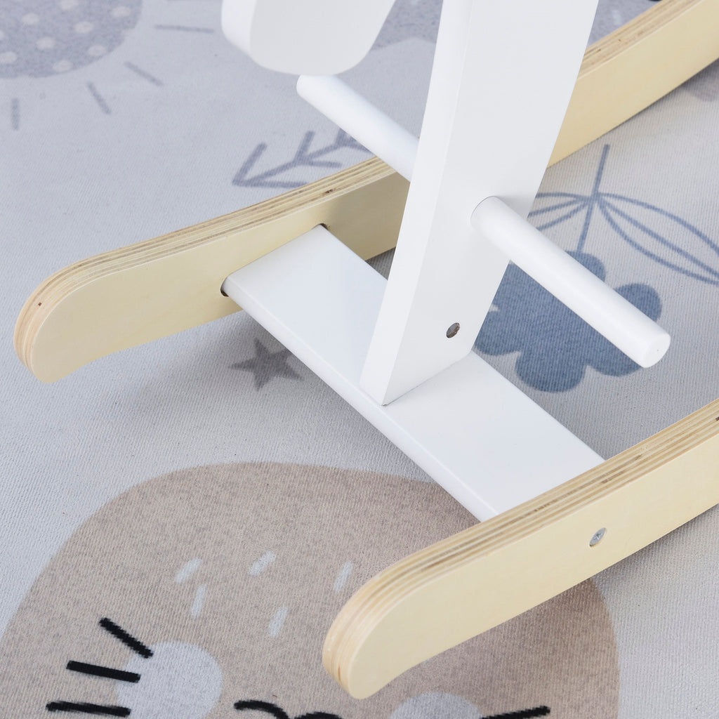 Easycomfort Cavallo a Dondolo Bambini da 1-3 Anni in Legno with Maniglie e Poggiapiedi, 68x26.5x48 cm, white
