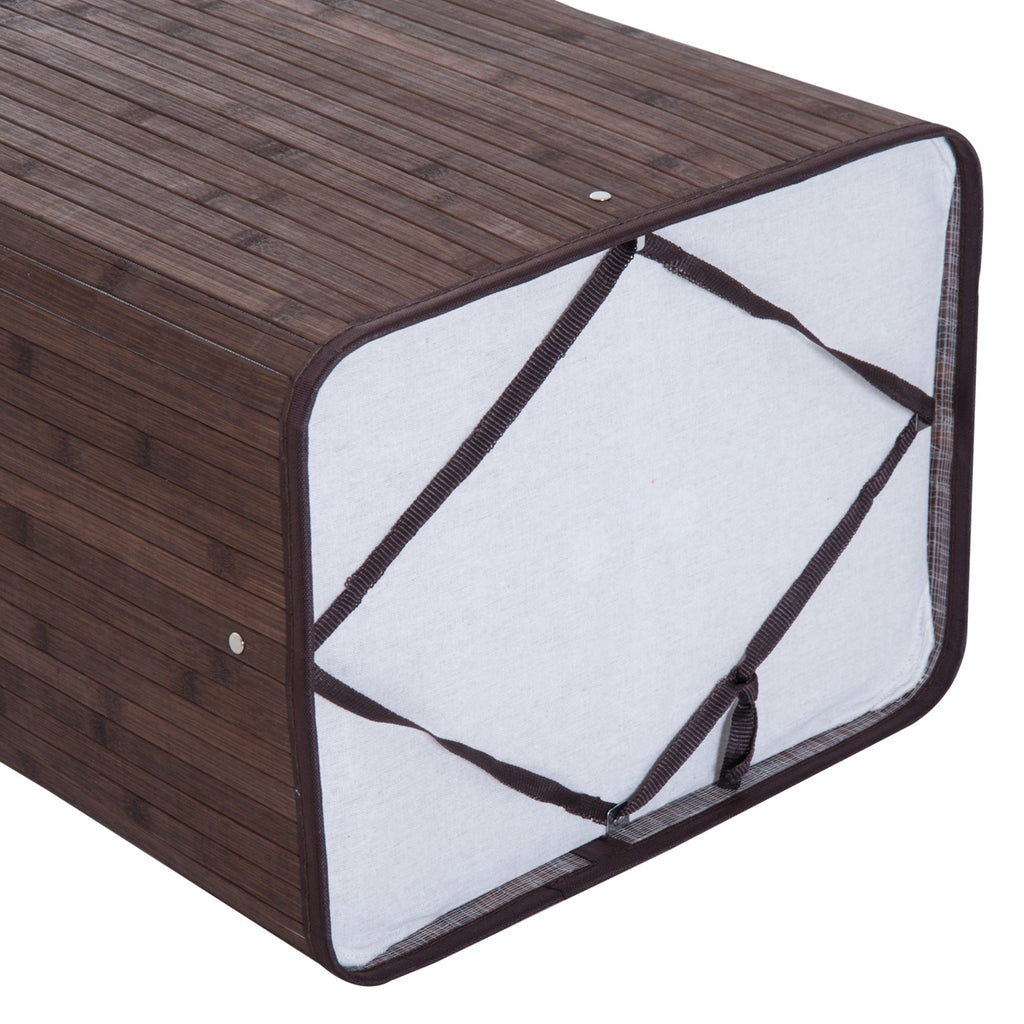Easycomfort Cesto Portabiancheria in Bambù with Coperchio e Sacco in Tessuto Rimovibile, 40x30x60cm, Marrone