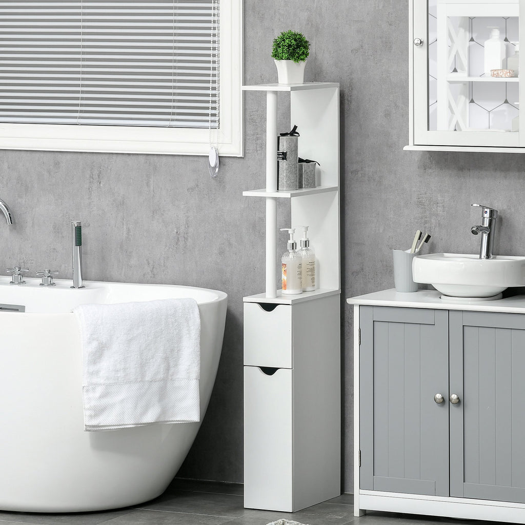 Easycomfort Colonna Bagno with 2 Ripiani e 2 Armadietti, Mobile Alto Salvaspazio 15.2x29.8x118 cm, white