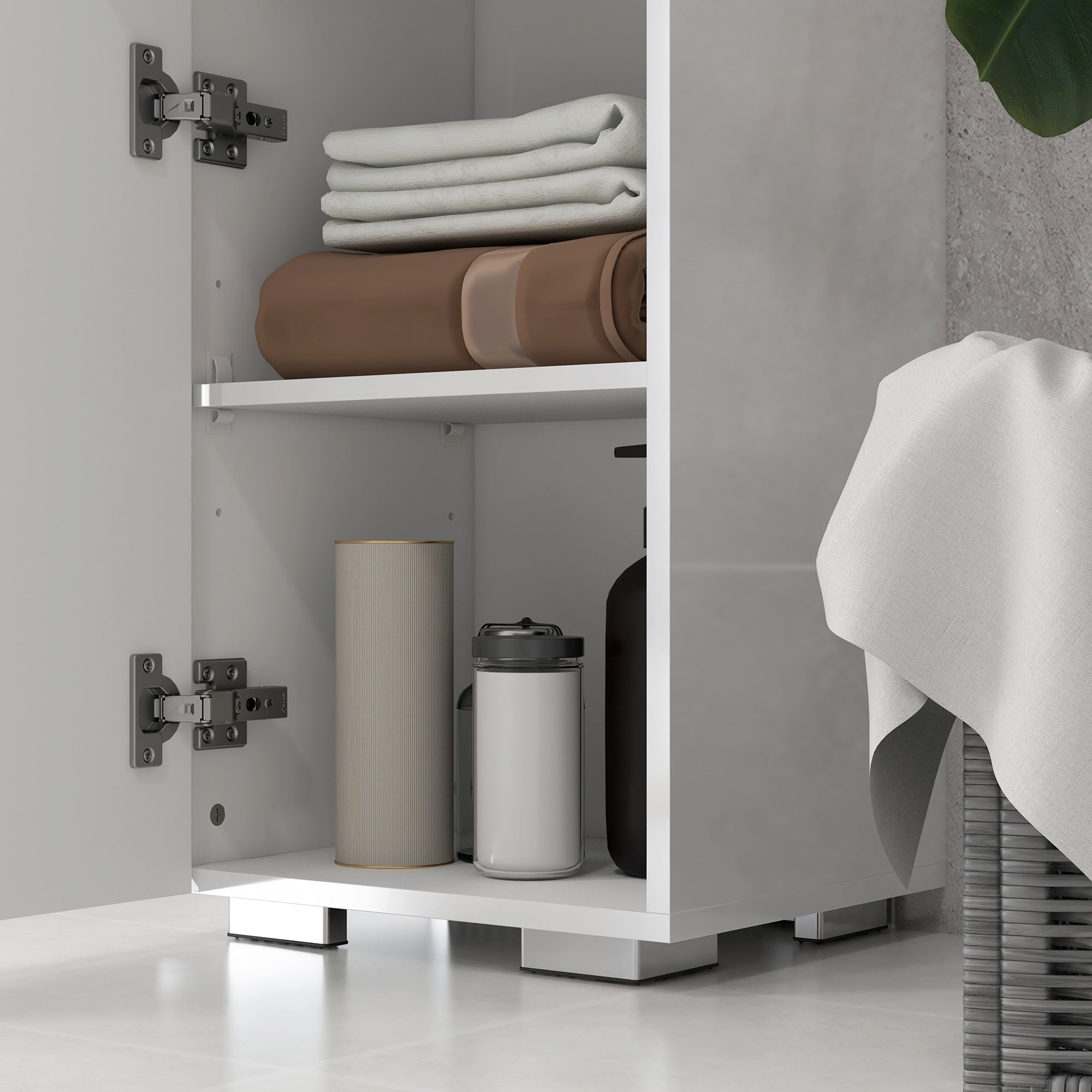 Easycomfort Colonna Bagno in MDF with Ripiano Aperto, Cassetto e Armadietto Chiuso, 37x32.5x170 cm, white