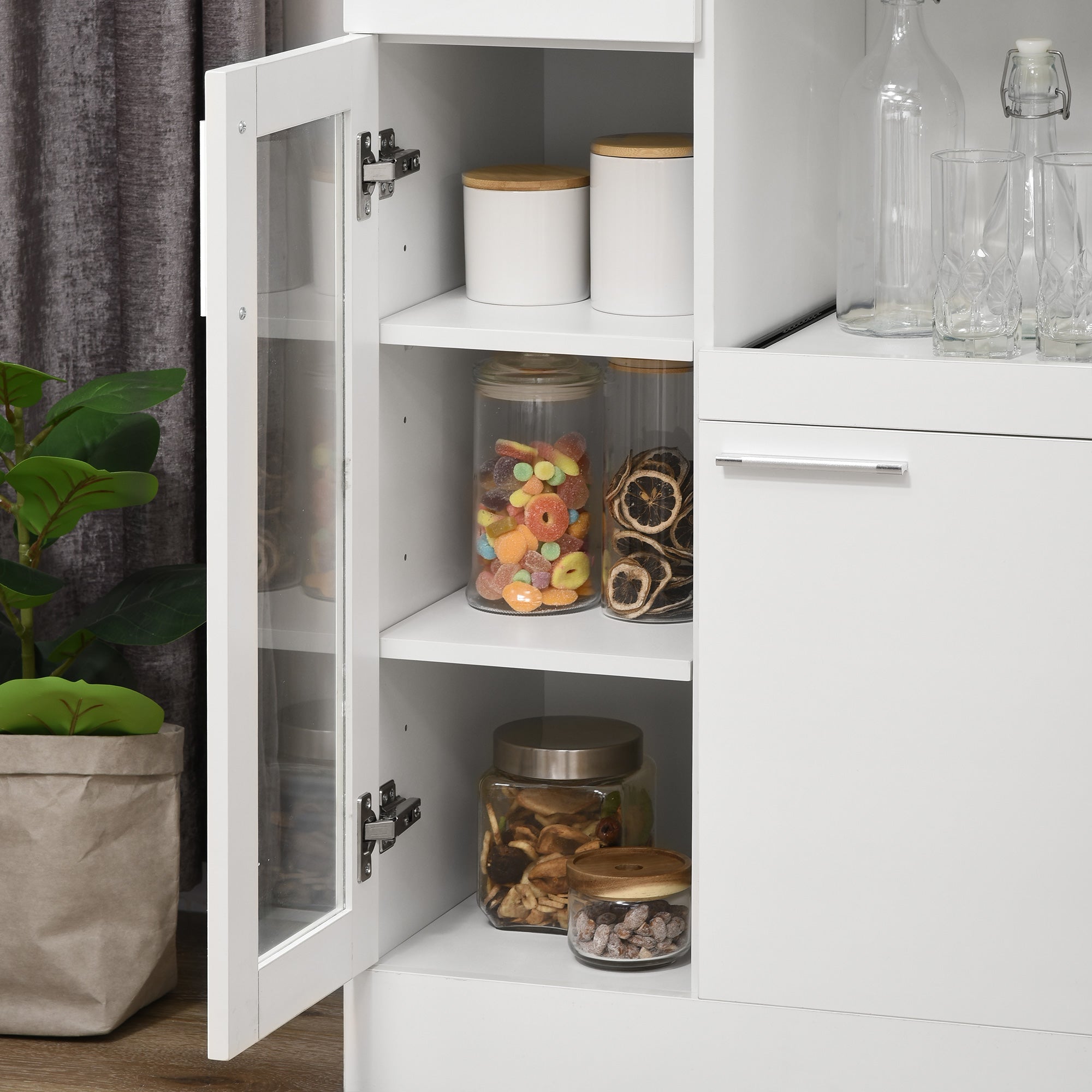 Easycomfort Credenza Moderna with Armadietti e Cassetto in Legno e Vetro, 60x40x95cm, white
