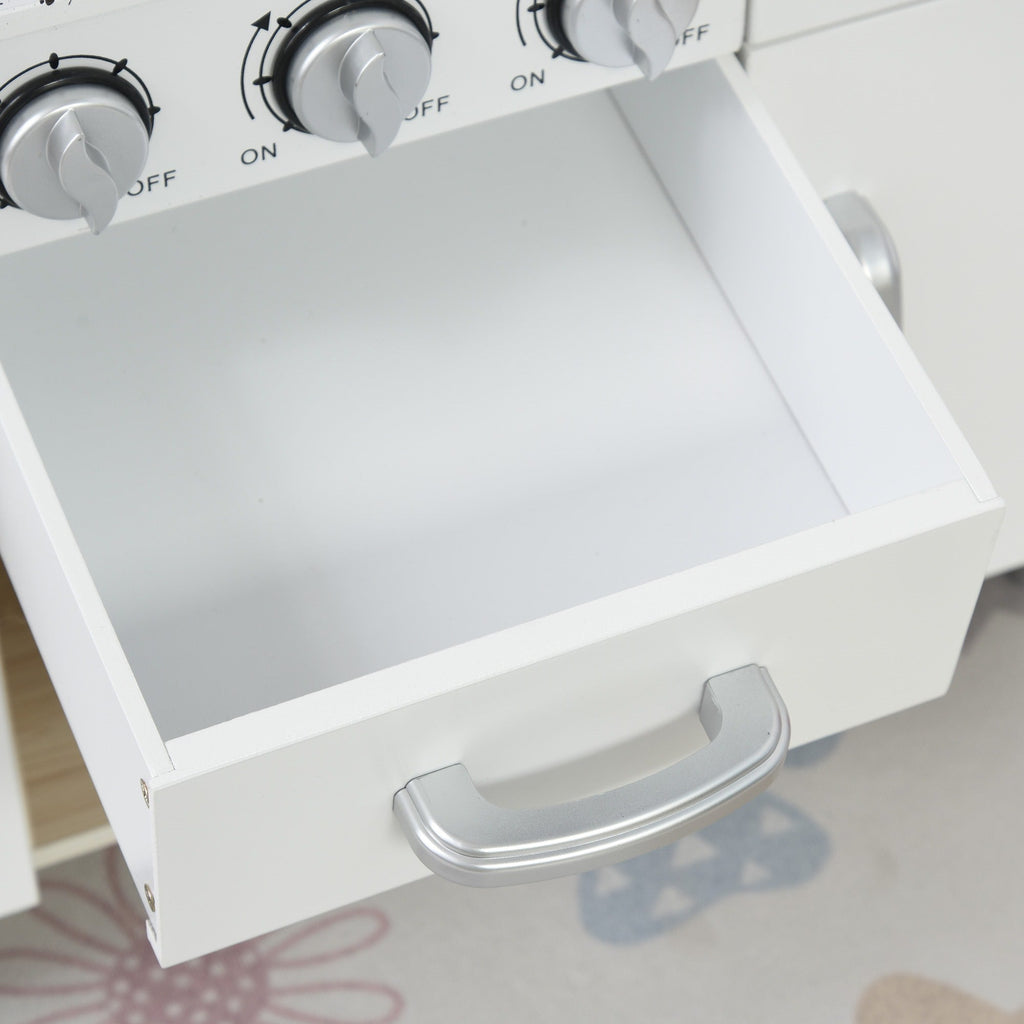 Easycomfort Cucina Giocattolo in Legno per Bambini with Lavandino e Fornelli, Pentole e Utensili in Acciaio, 74x30x81cm, white