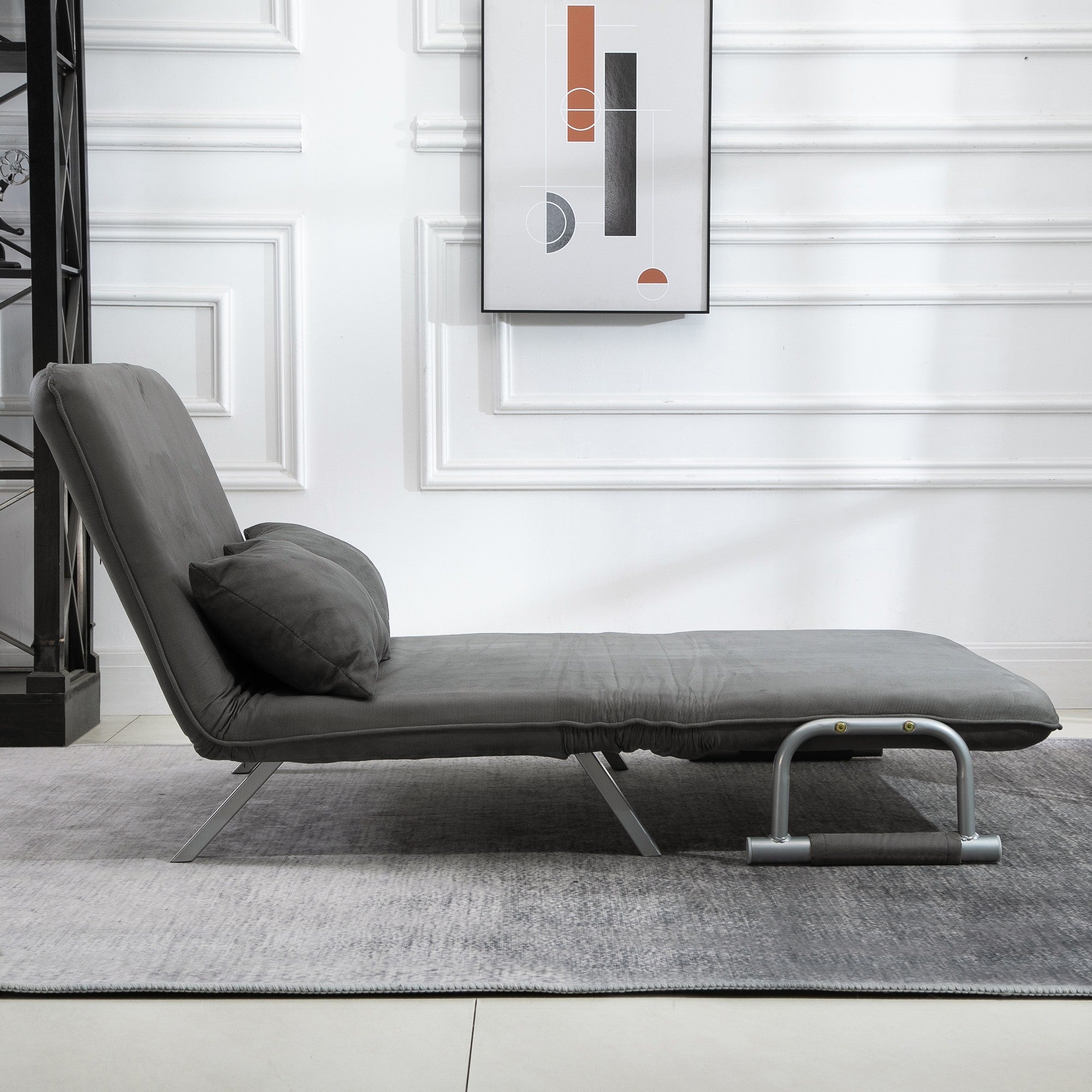Easycomfort Divano Letto 2 Posti in Similpelle e Acciaio with Seduta Regolabile in 5 Posizioni, 105x80x78 cm, Grigio