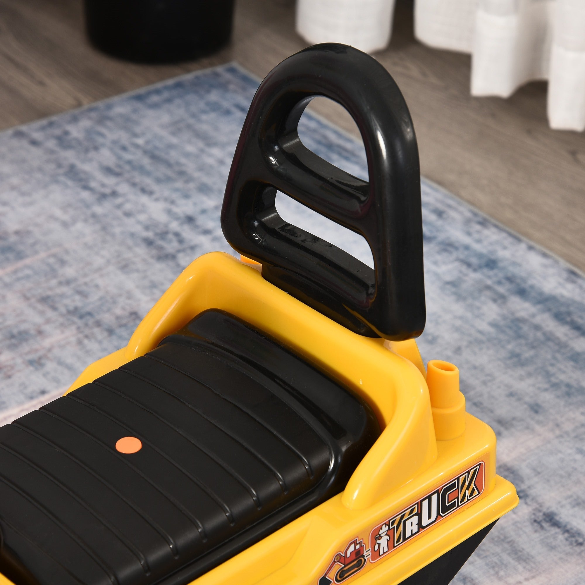 Easycomfort Escavatore Ruspa Giocattolo Cavalcabile per Bambini max. 30 kg with Schienale, Braccio Mobile e Vano Contenitore, 78x24x58.5cm