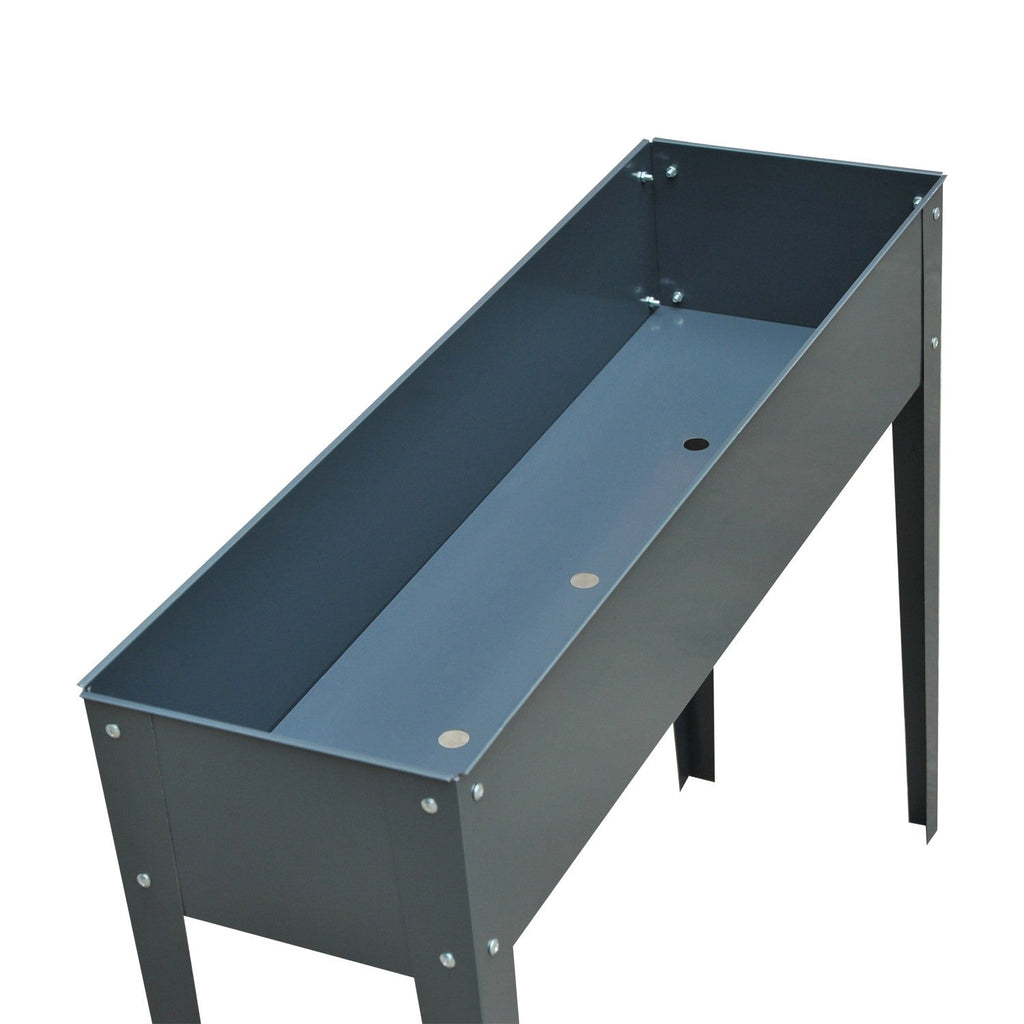 Easycomfort Fioriera da Esterno Rialzata in Metallo with 3 Fori di Drenaggio, 100x30x80 cm, Grigio