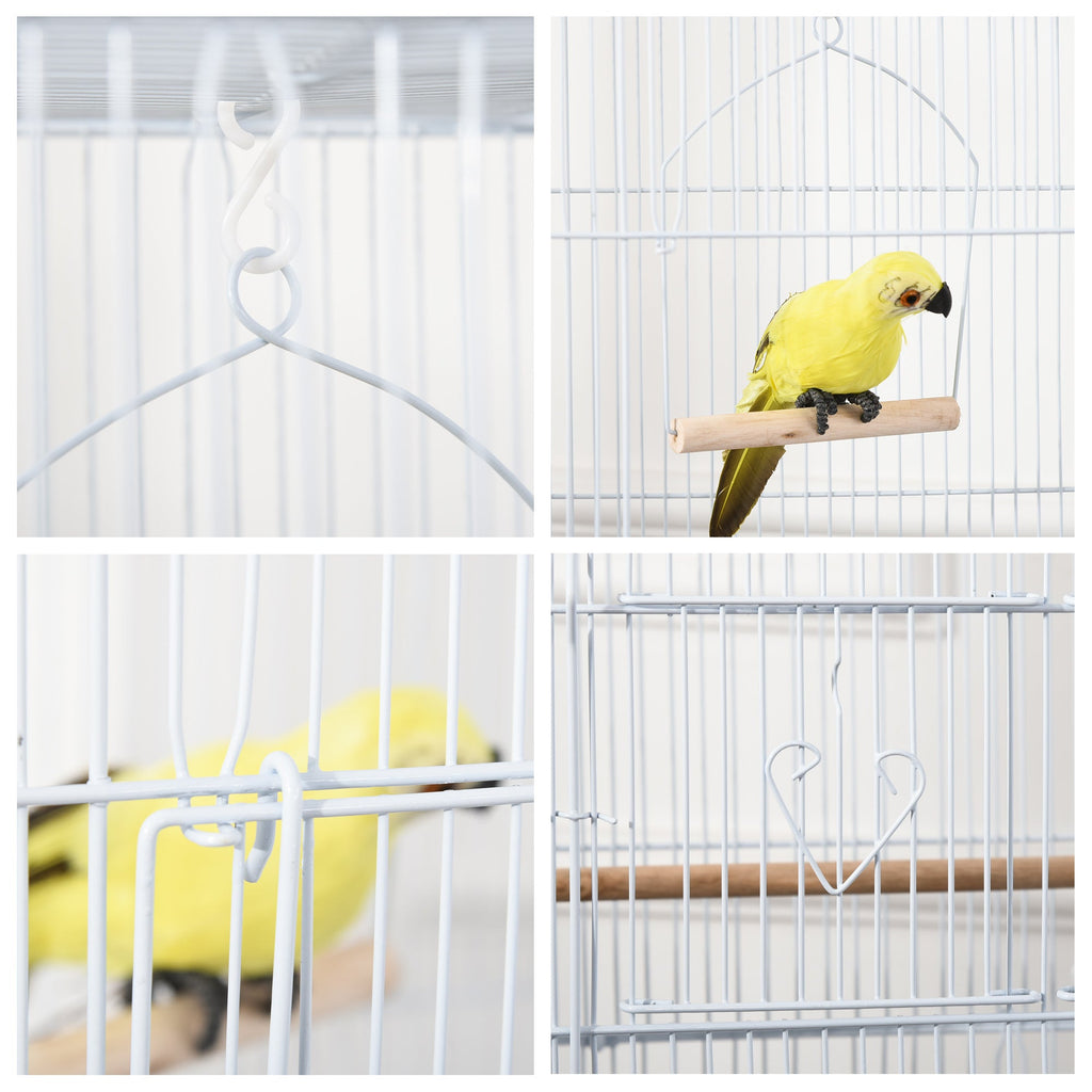 EASYCOMFORT Bird Cage with Perches, Swing and Bowls, Aviary in Metal and Plastic, 46.5x35.5x92cm, White