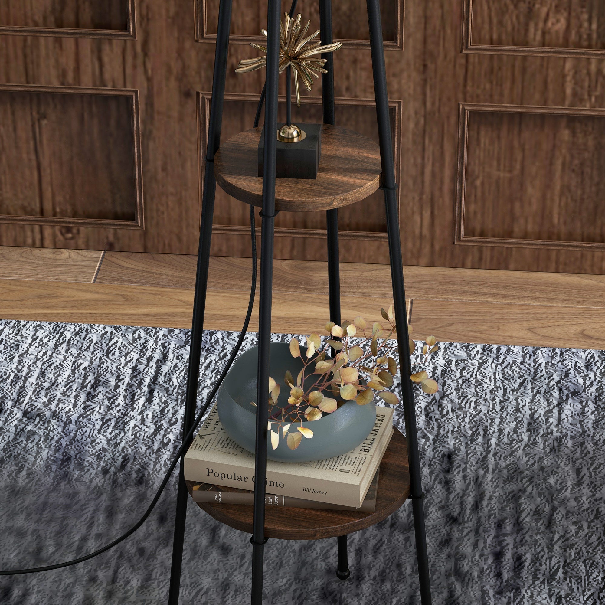 EasyComfort Staande lamp met 2 planken Ø42 x 166A cm zwart/bruin