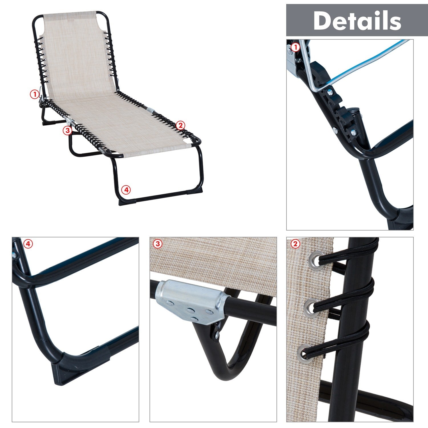 Easycomfort Lettino Prendisole in Acciaio e Tessuto Traspirante with Schienale Reclinabile, 197x58x30 cm