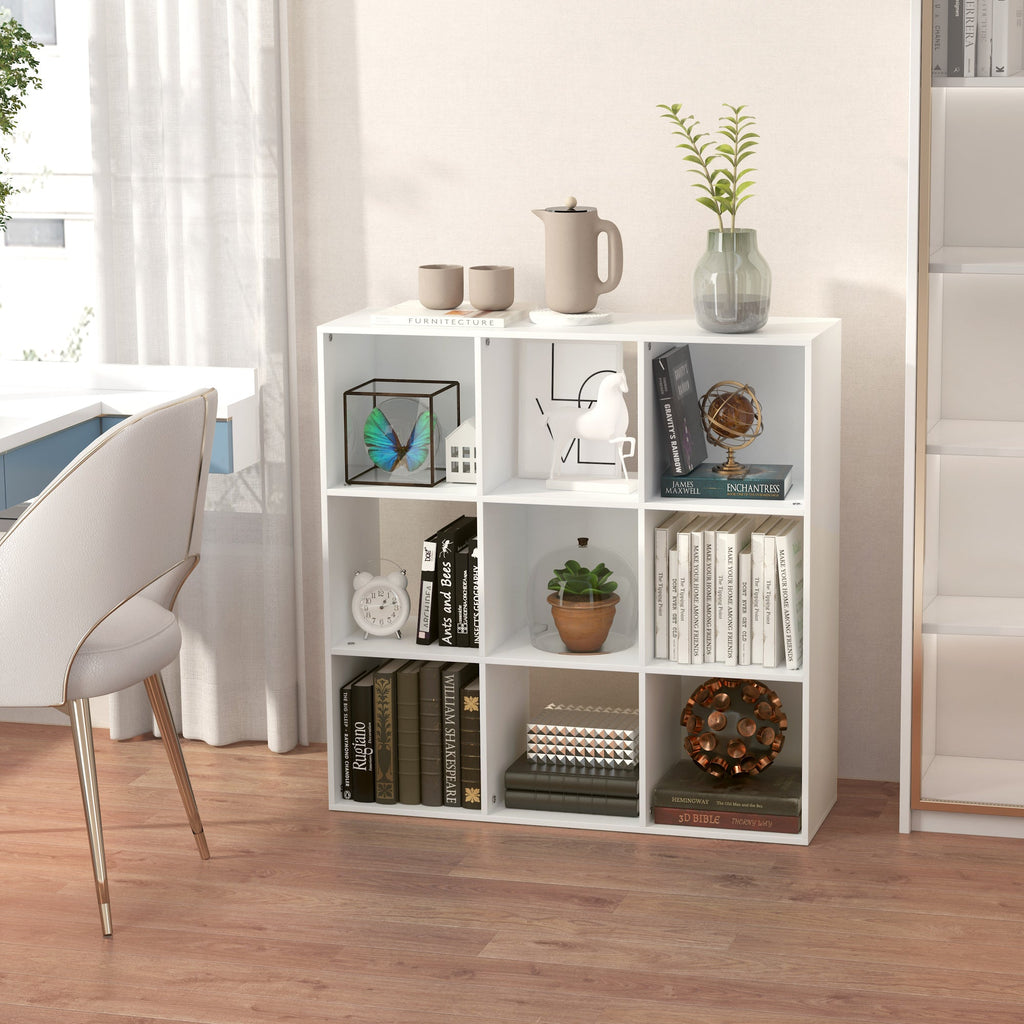 Easycomfort Libreria Bianca per Casa e Ufficio, Scaffale dal Design Moderno with 9 Scomparti in Legno, 91.5 x 29.5 x 91.5 cm