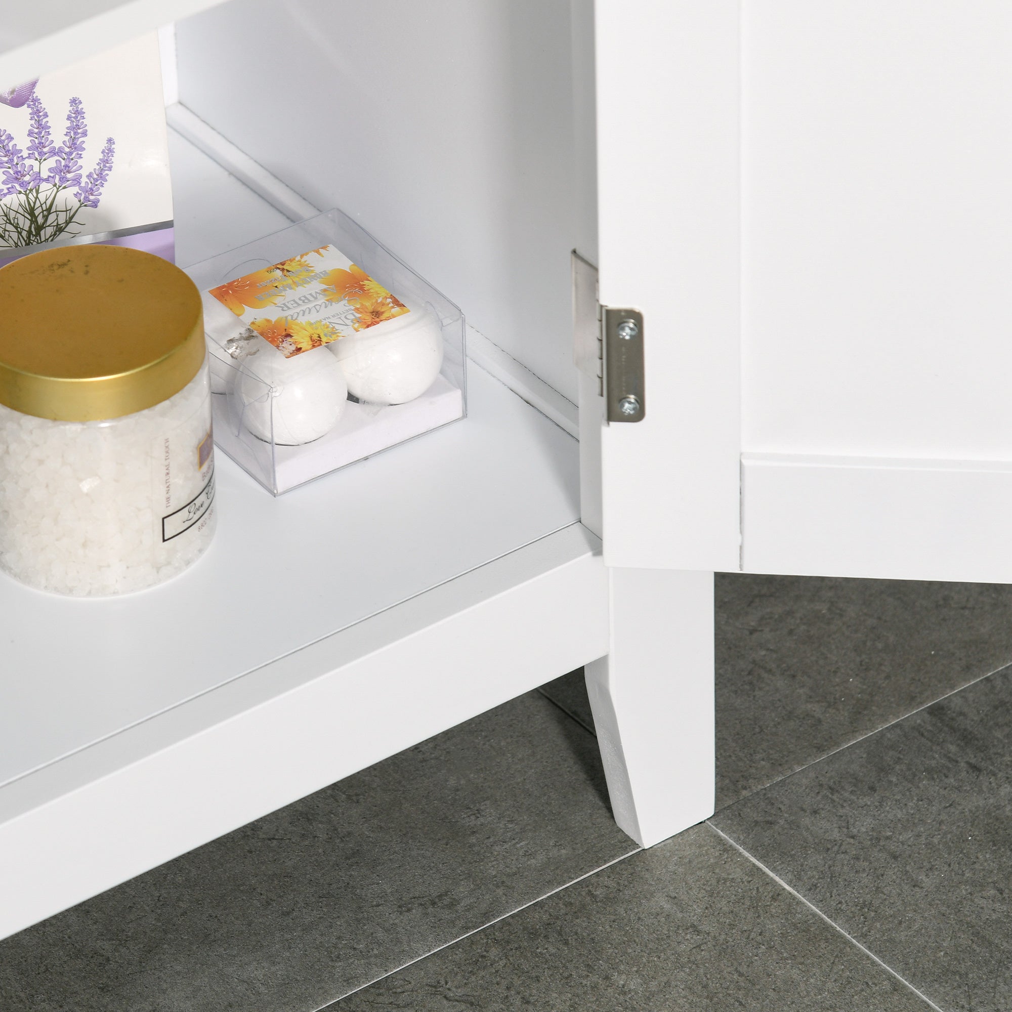 Easycomfort Mobile Bagno with Mensole Regolabili e Armadietto 2 Ante, Mobiletto Bagno Multiuso in Legno, white, 50x30x93cm