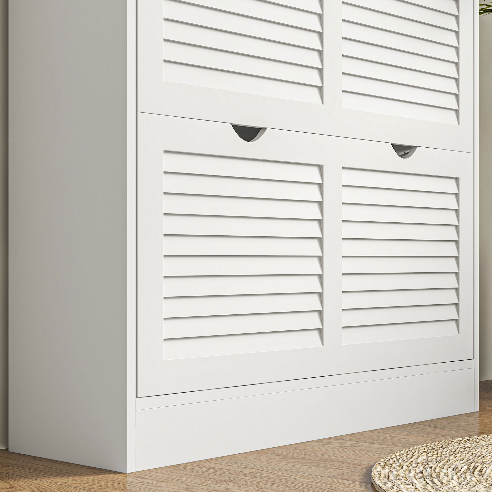 Easycomfort Mobile Scarpiera Salvaspazio in Legno per 16 Paia di Scarpe with 2 Ante a Ribalta, 81.5x25x83cm, white