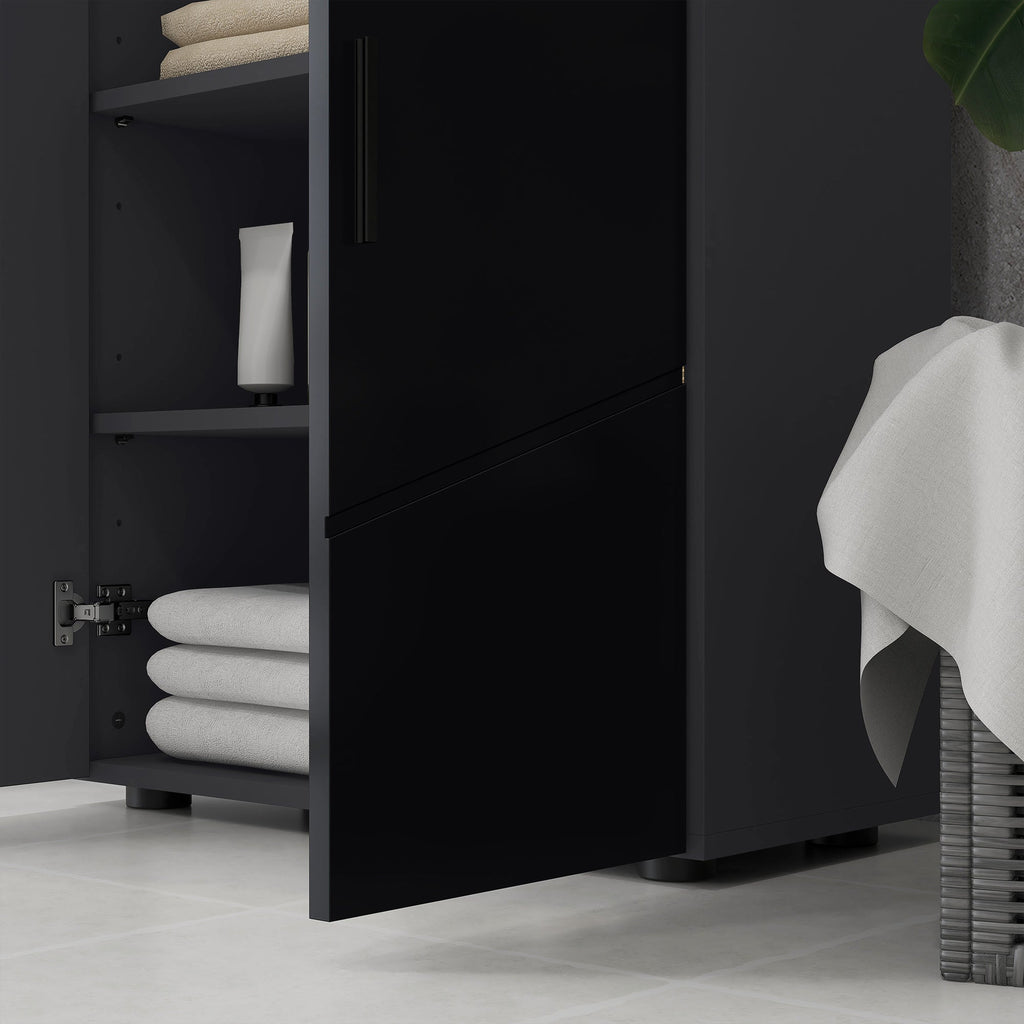 Easycomfort Mobiletto Bagno 2 Ante in Legno with 3 Ripiani e Chiusura Ammortizzata, 60x30x82cm, black