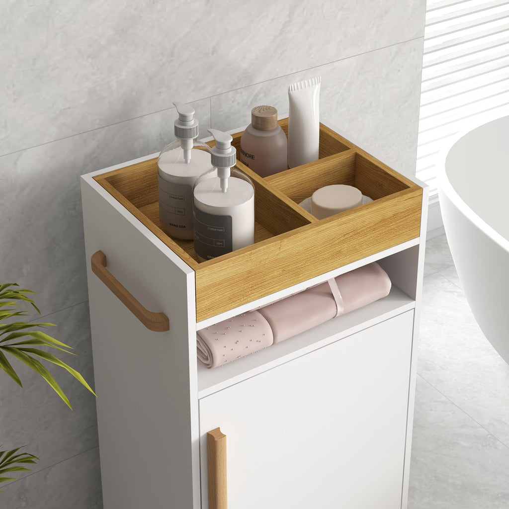 Easycomfort Mobiletto Bagno with Vassoio Rimovibile, Ripiano Aperto e Armadietto Chiuso, in Truciolato, 40x30x88 cm, white