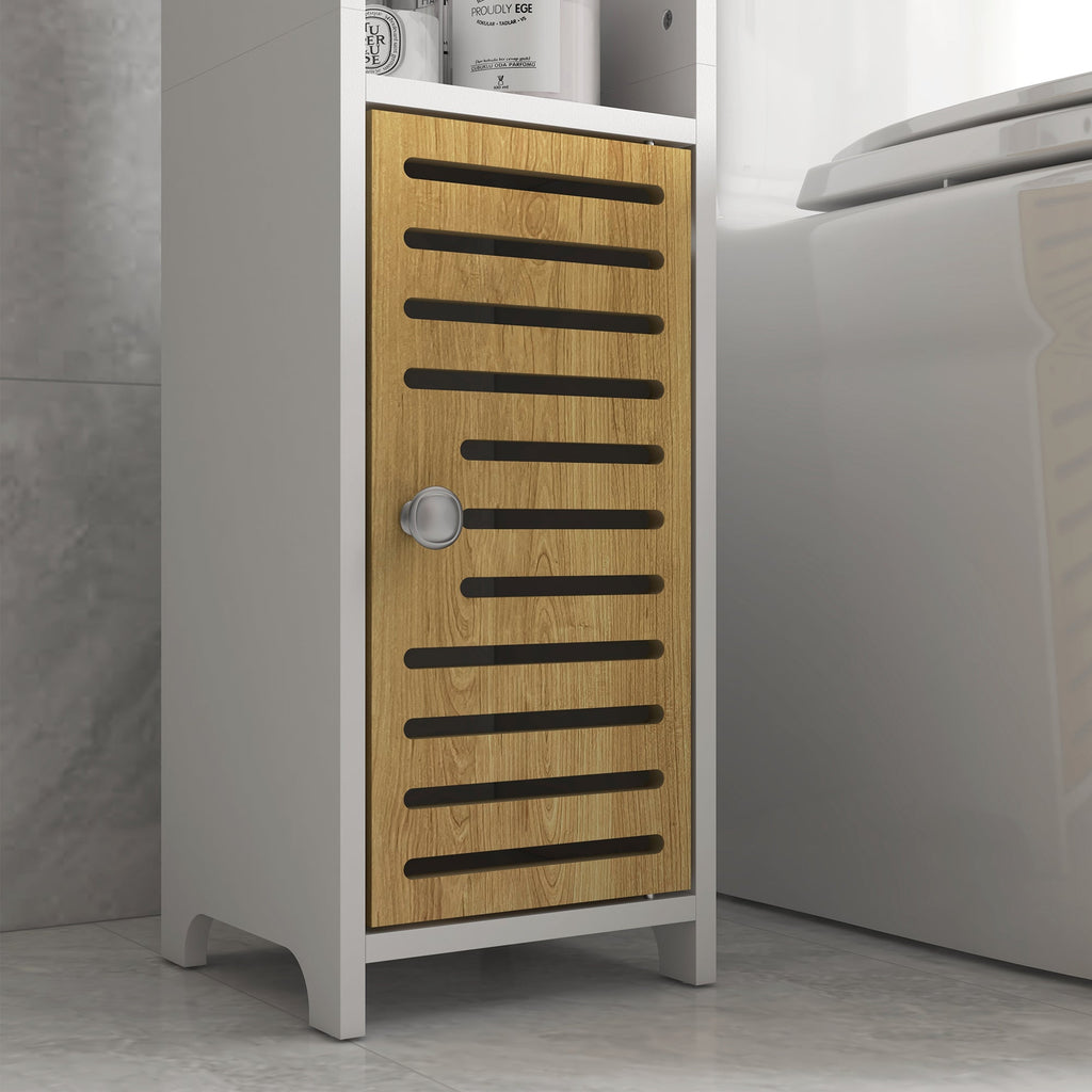 EasyComfort Mobiletto Bagno Salvaspazio Moderno con Ripiani e Armadietto in Truciolato, Superficie in melamina,18x20x90cm, Bianco