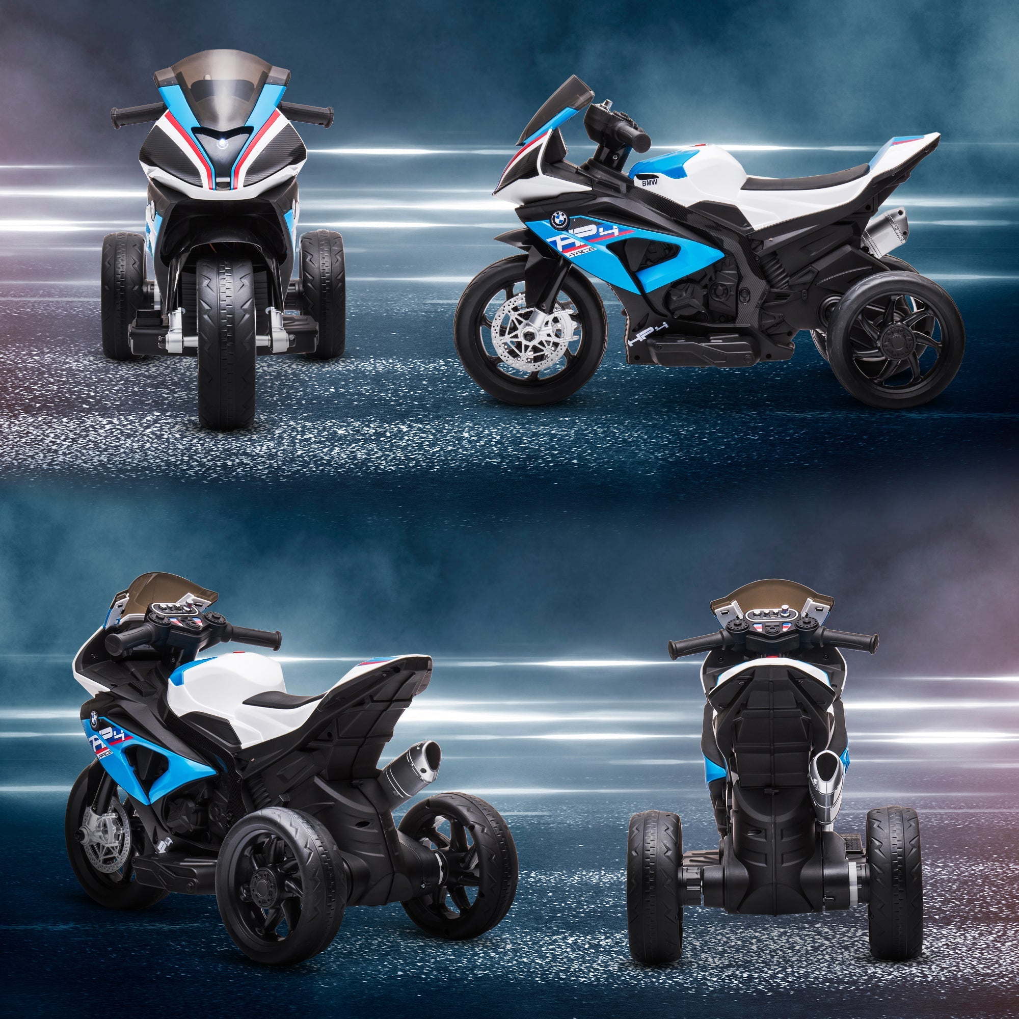 Easycomfort Moto per Bambini 18-60 Mesi Modello BMW HP4 with Fari, Musica e Pedali, in PP e Metallo, 82.5x42x54 cm, Blu