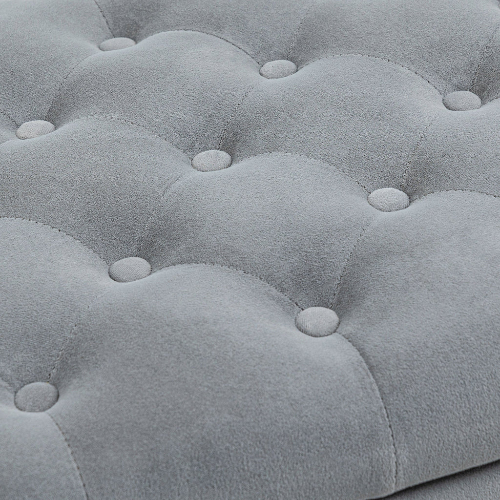 Easycomfort Panca Fondo Letto in Tessuto Vellutato with Spazio Portaoggetti e Braccioli, 126x48.5x57 cm, Grigio