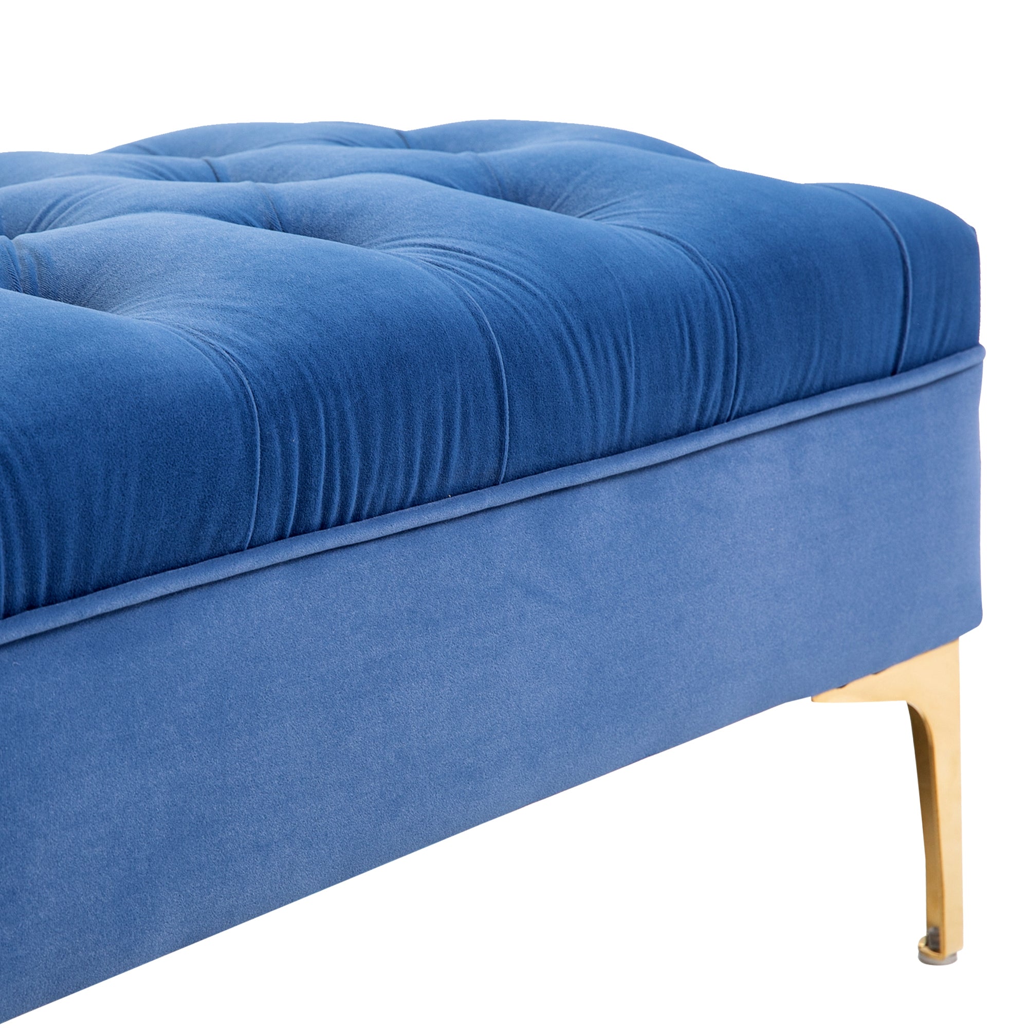 Easycomfort Panca Imbottita Fondoletto in Tessuto Vellutato e Base in Metallo Dorato, 118x45x42 cm, Blu