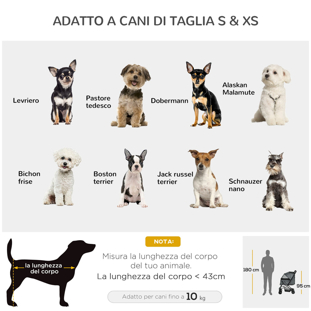 EASYCOMFORT Foldable Stroller for Small Dogs with Swivel Handle and Storage Basket, 76.5x52x95 cm, Gray