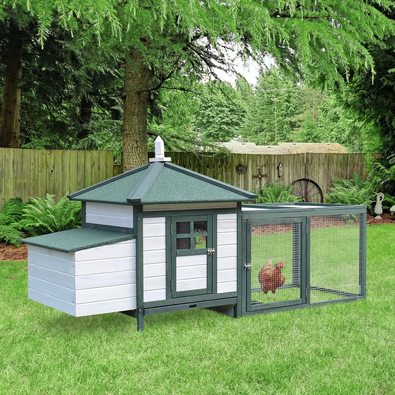 EasyComfort Prefab houten kippenhok 196x76x97 cm, wit/groen