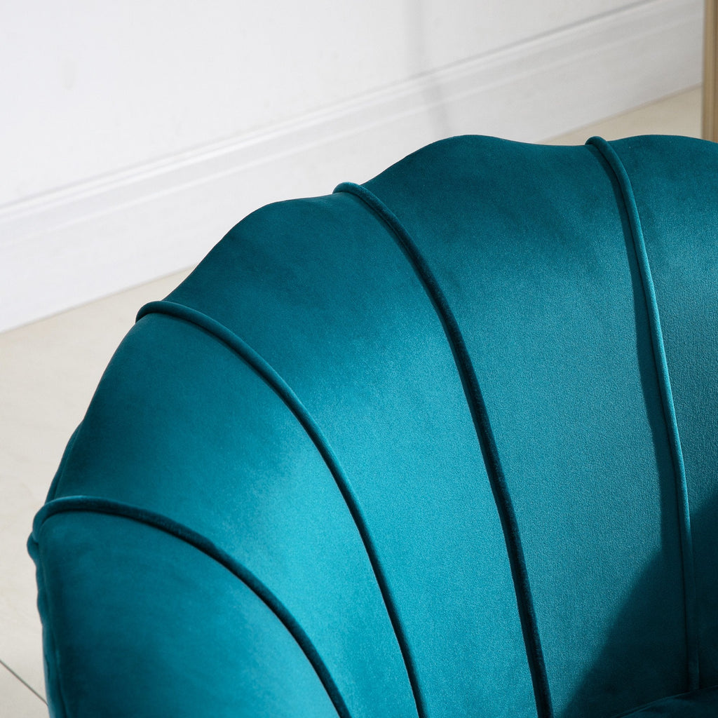 EasyComfort Fauteuil vintage design, velours petrolgroen 79x77x77 cm